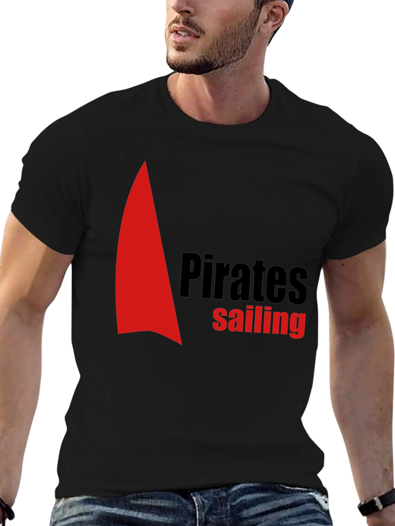 Black Pirates Sailing Black Cotton T-Shirt view 6
