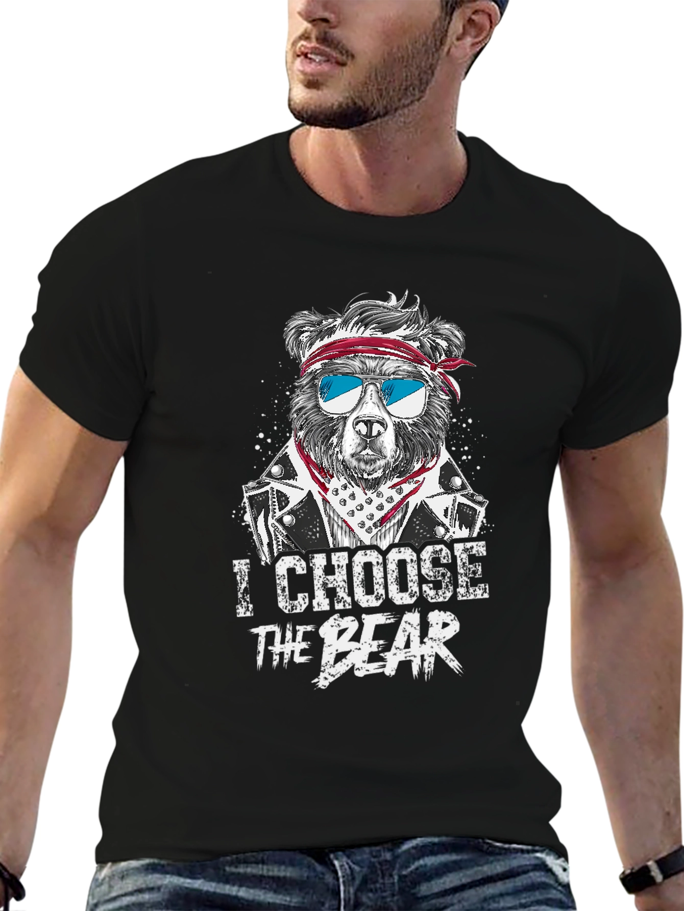 Black I Choose The Bear T-Shirt - Graphic Tee for Men view 6
