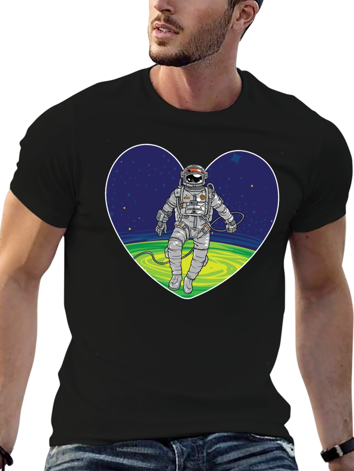 Black Astronaut in Heart Graphic T-Shirt view 6