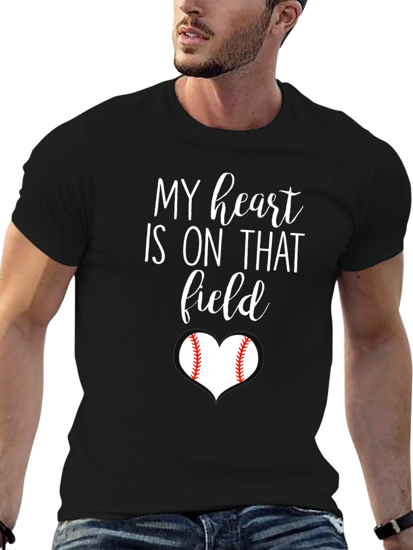 Black My Heart is On That Field Baseball T-Shirt view 6