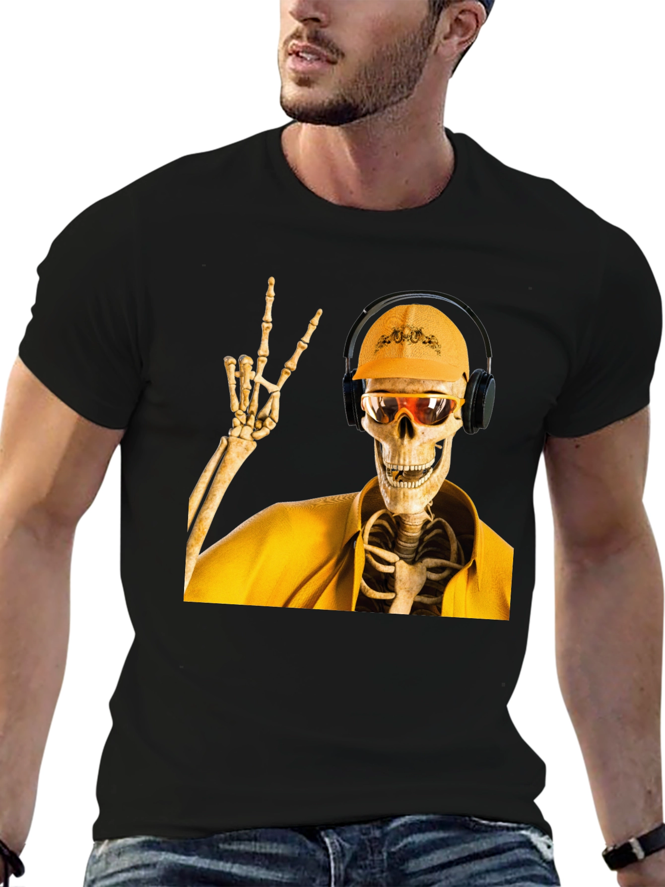 Black Construction Skeleton Graphic T-Shirt view 6