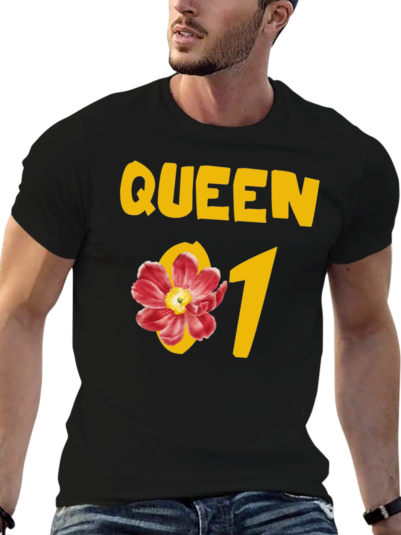 Black Queen Floral Graphic Tee - Black Cotton T-Shirt view 6