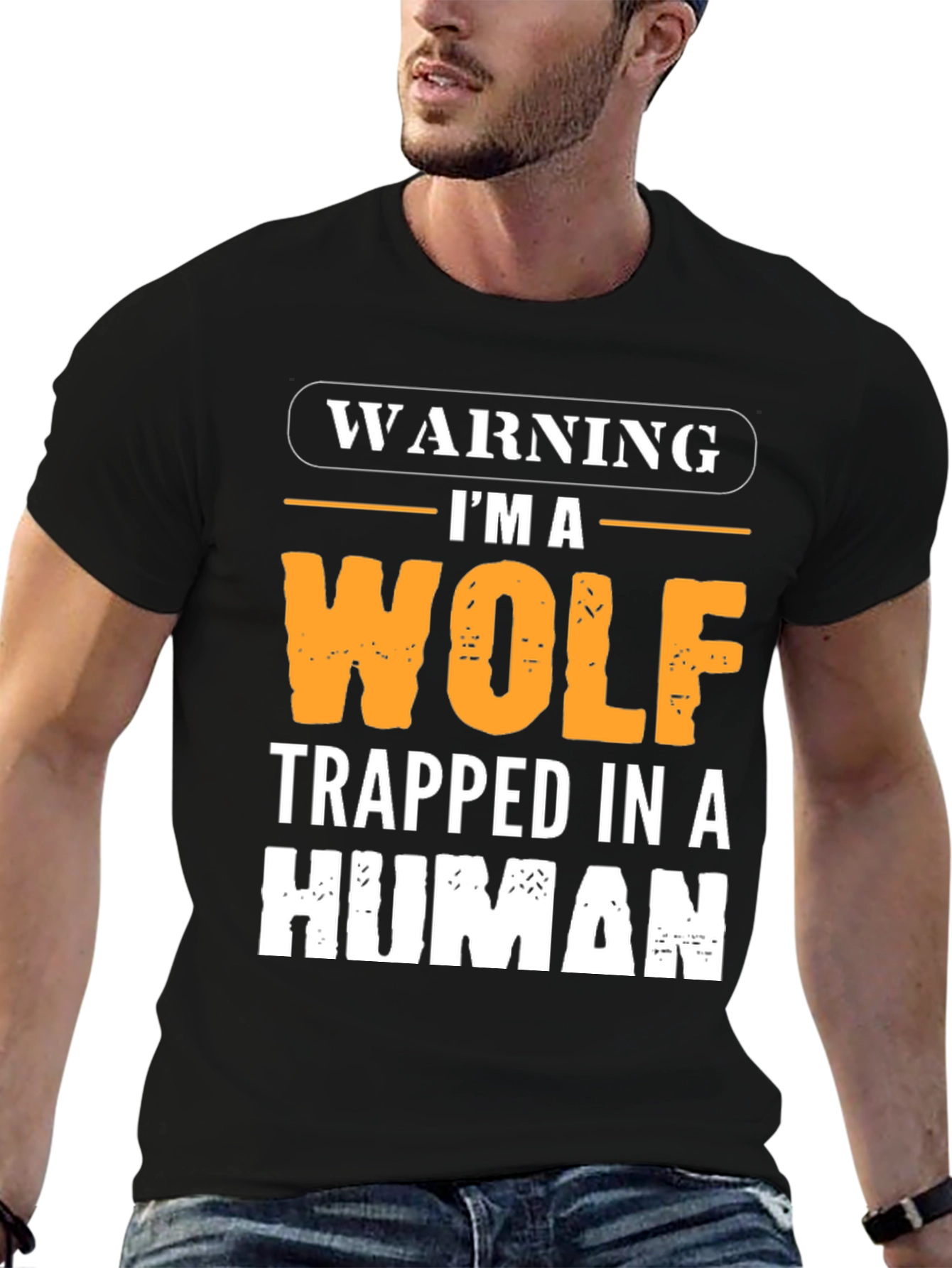 Black Warning I'm a Wolf Trapped in a Human T-Shirt view 6