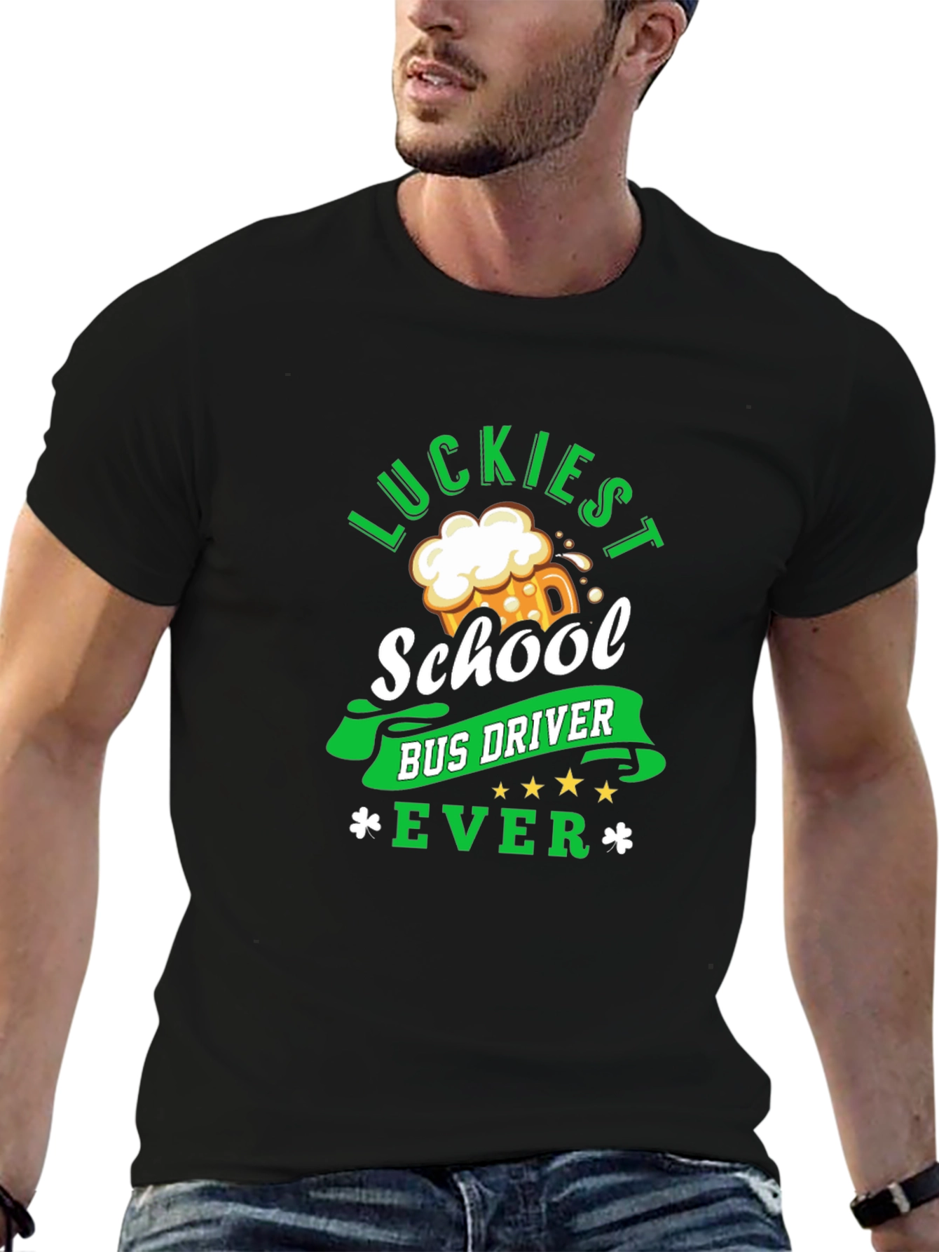 Black Luckiest School Bus Driver Ever St. Patrick's Day T-Shirt view 6