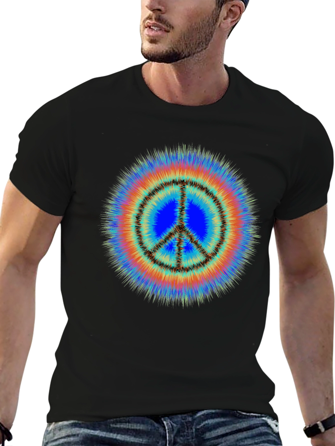 Black Retro Peace Sign Tie Dye T-Shirt - Groovy Style view 6