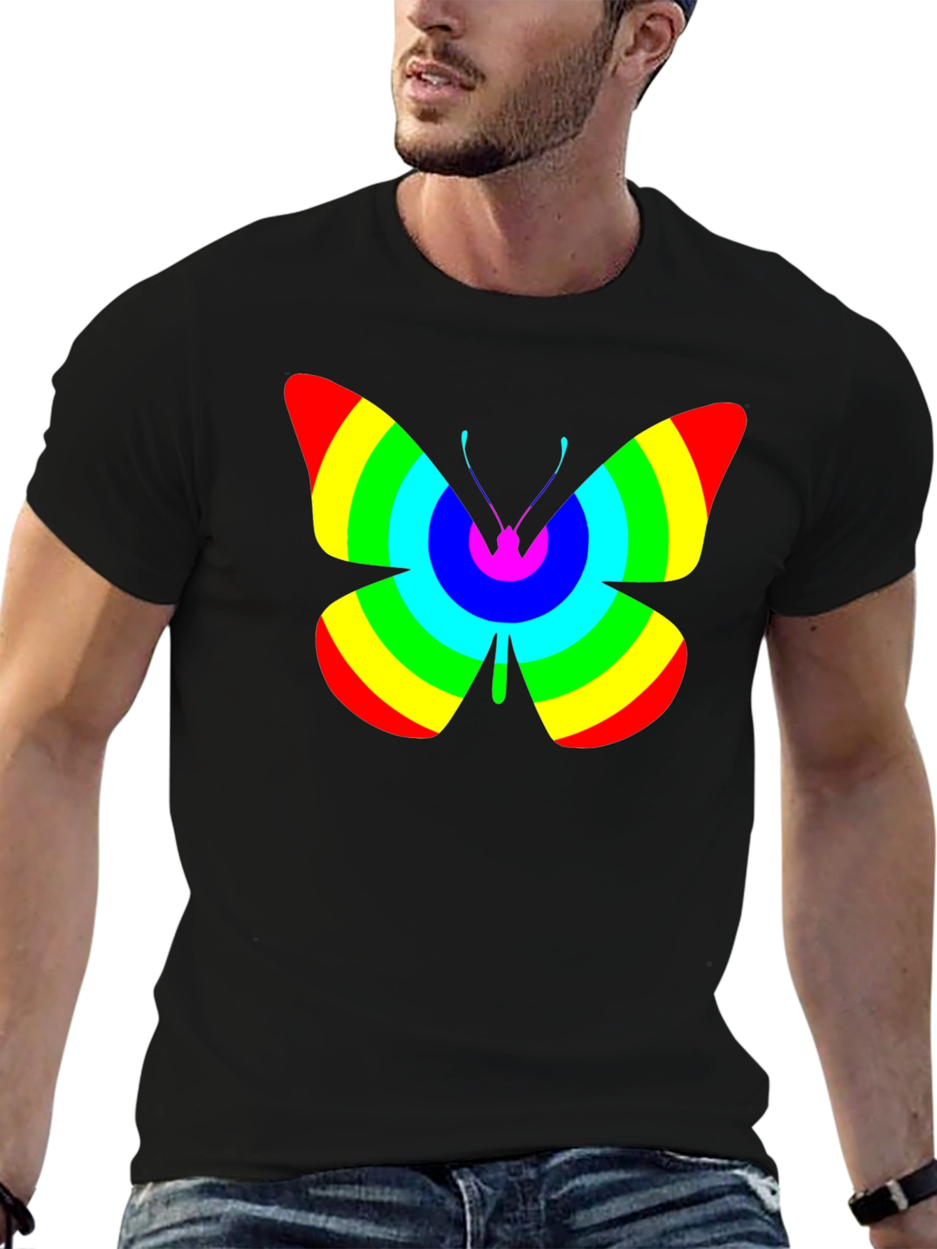 Black Rainbow Butterfly Graphic Black T-Shirt view 6