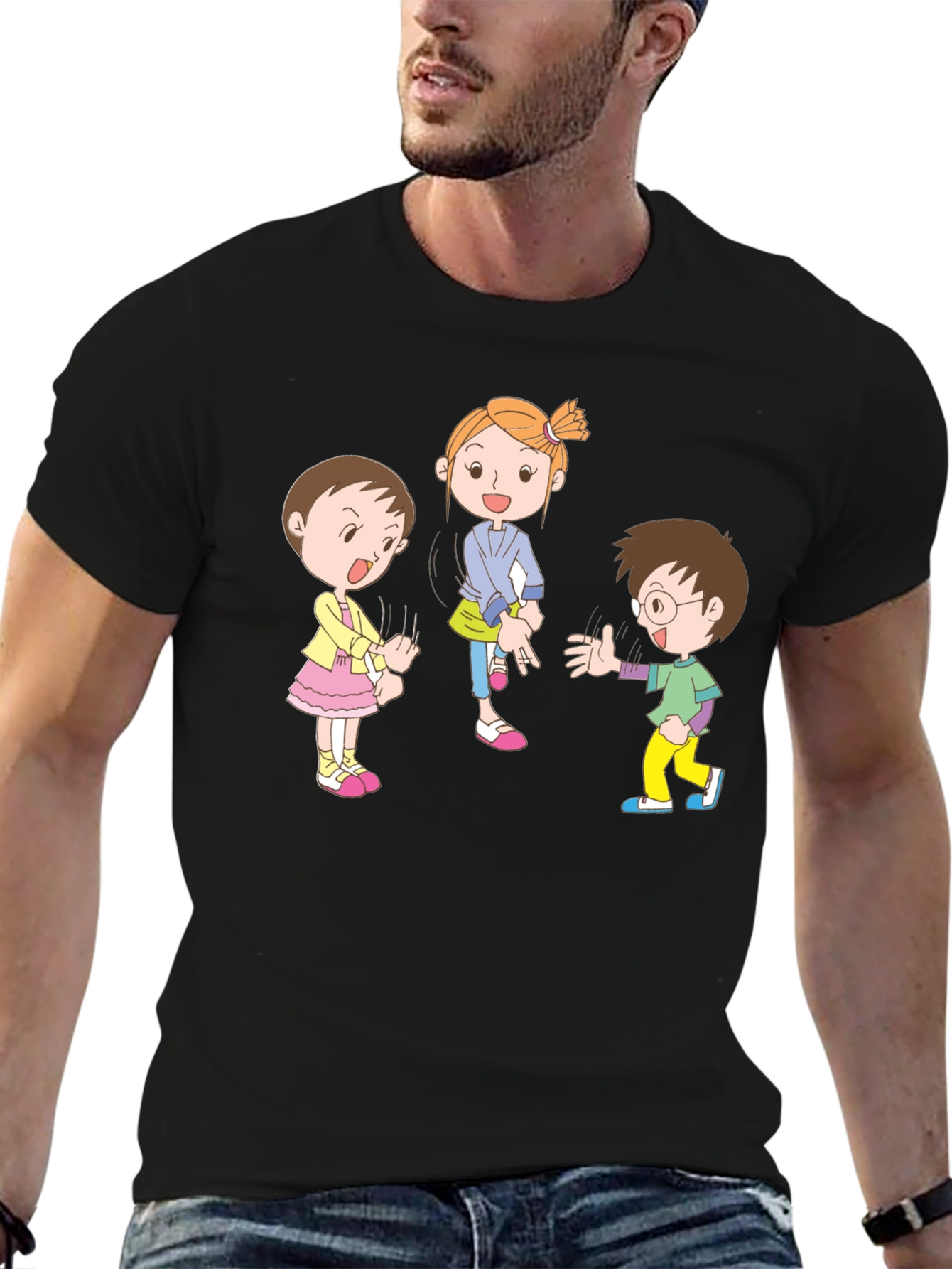 Black Cartoon Kids Black Cotton Graphic Tee view 6