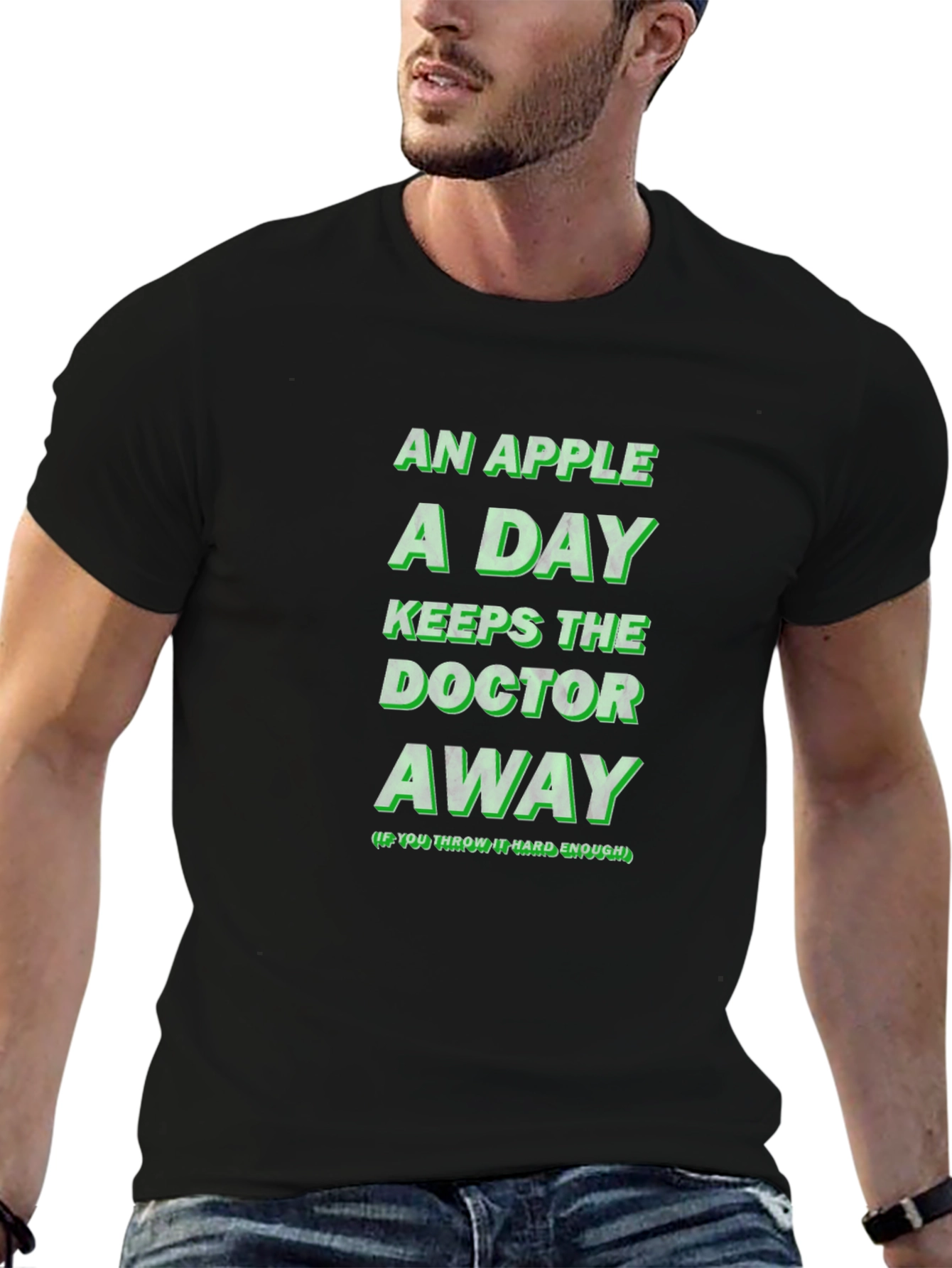 Black An Apple A Day Funny Novelty Graphic T-Shirt view 6