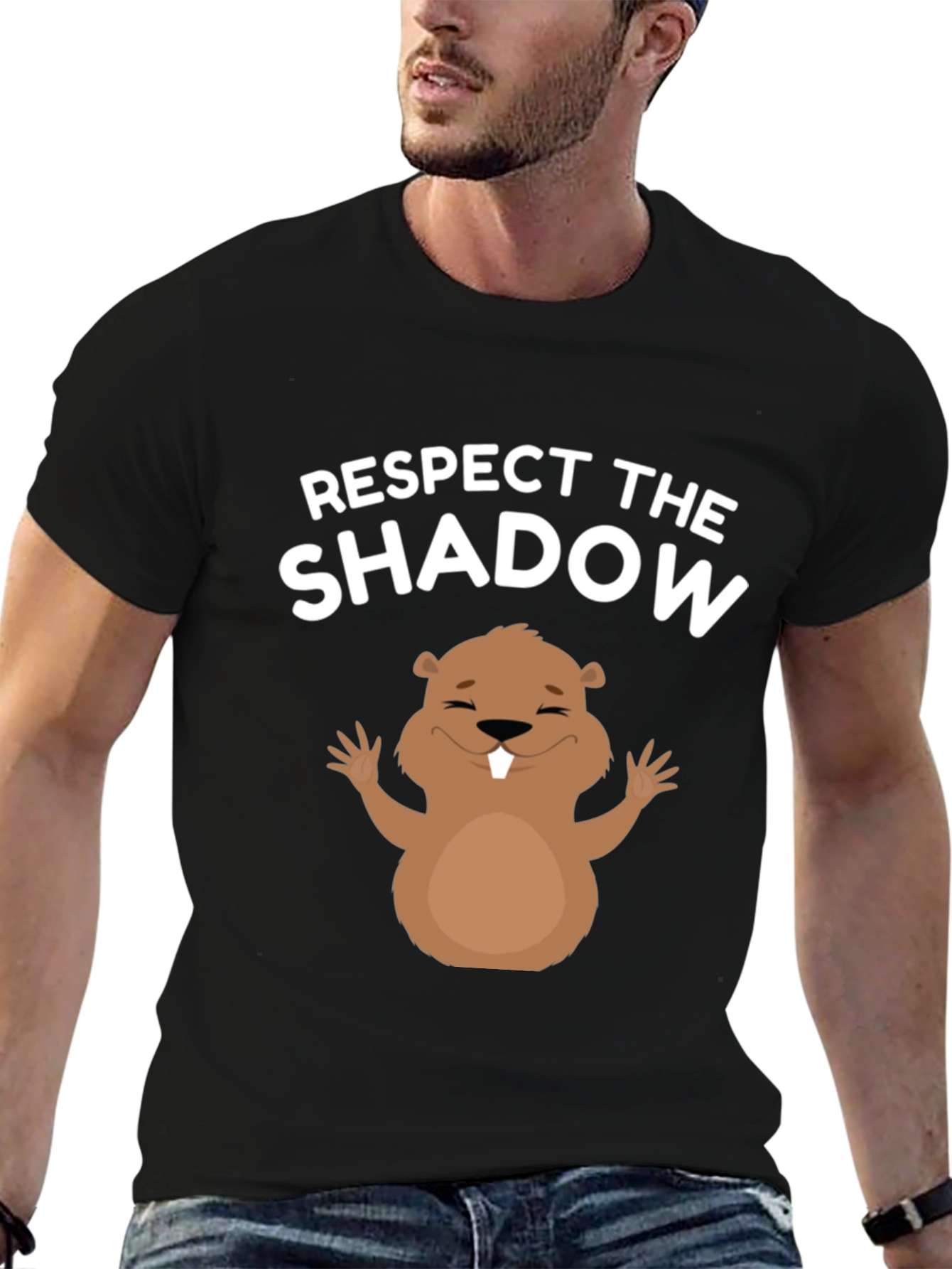 Black Respect the Shadow T-Shirt Groundhog Day Tee view 6