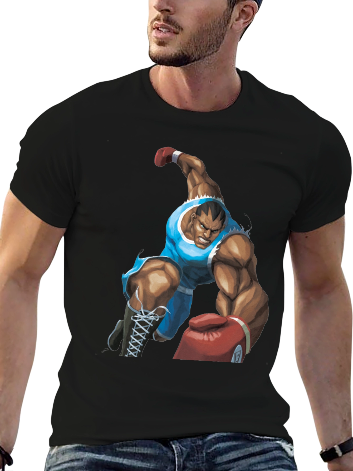Black Bald Boxer Punch Out Style Black T-Shirt view 6