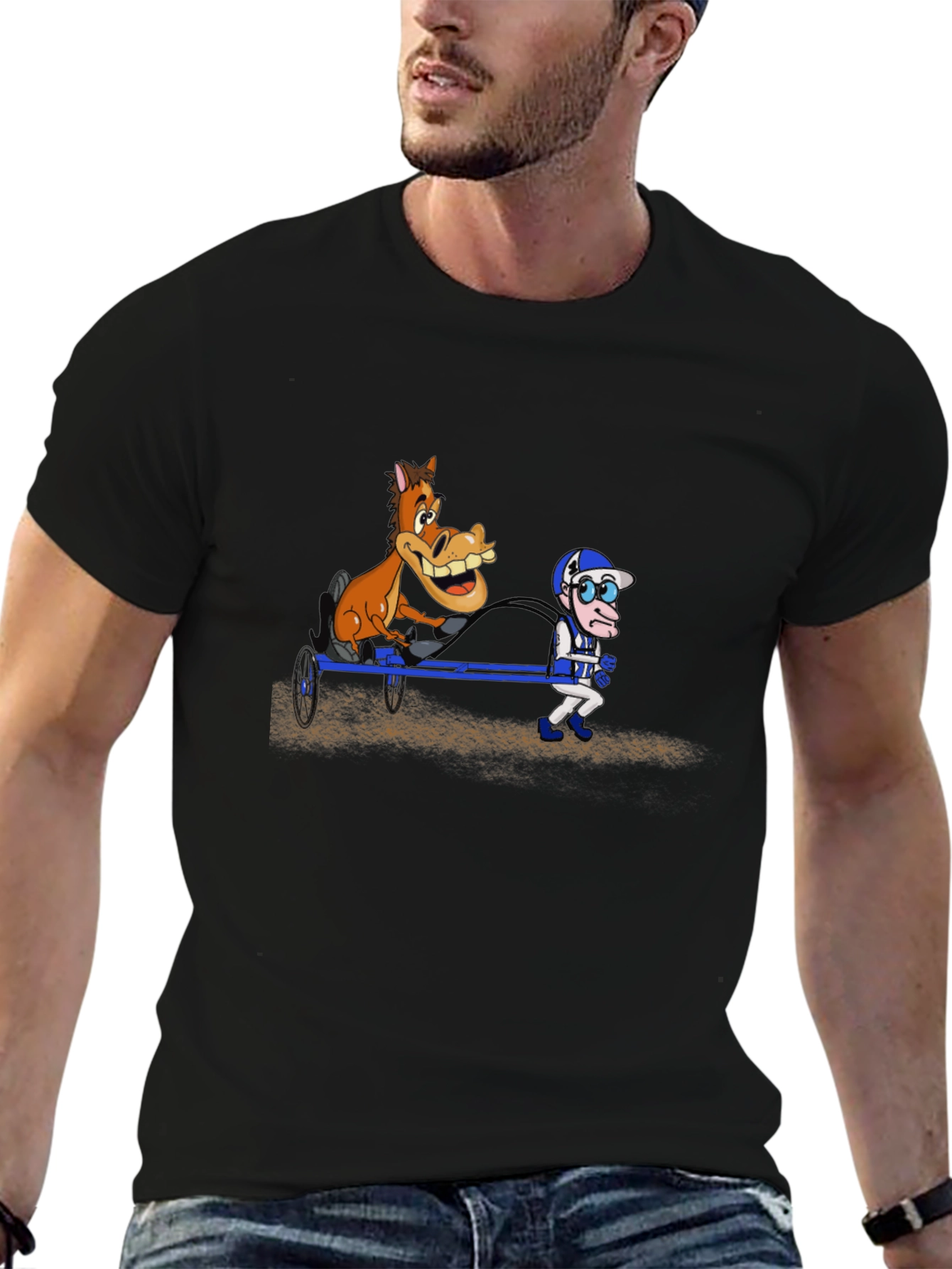 Black Cartoon Horse & Jockey Black T-Shirt view 6