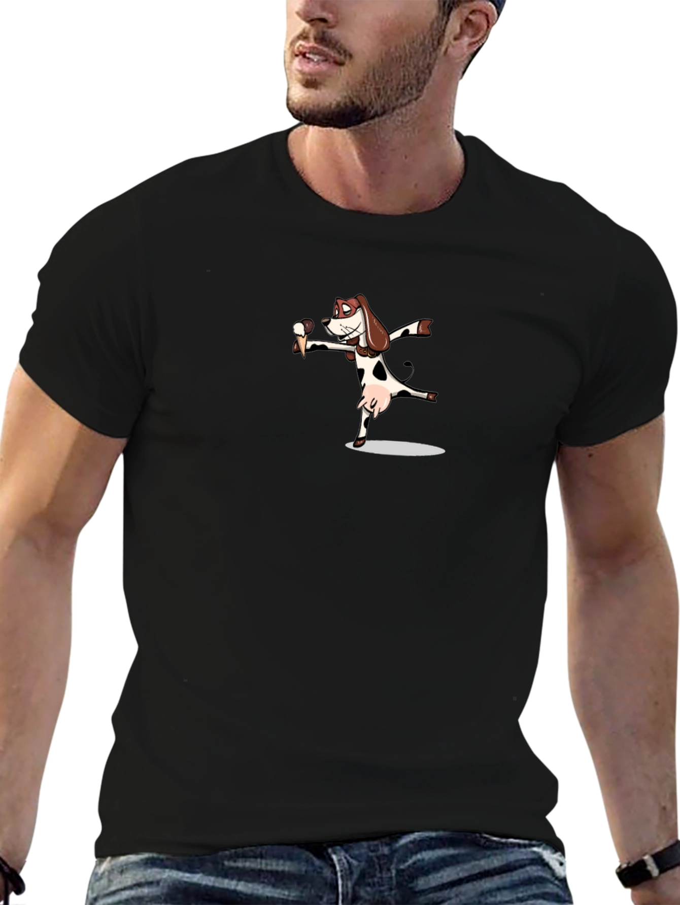 Black Funny Dab Cow Dog Black T-Shirt view 6