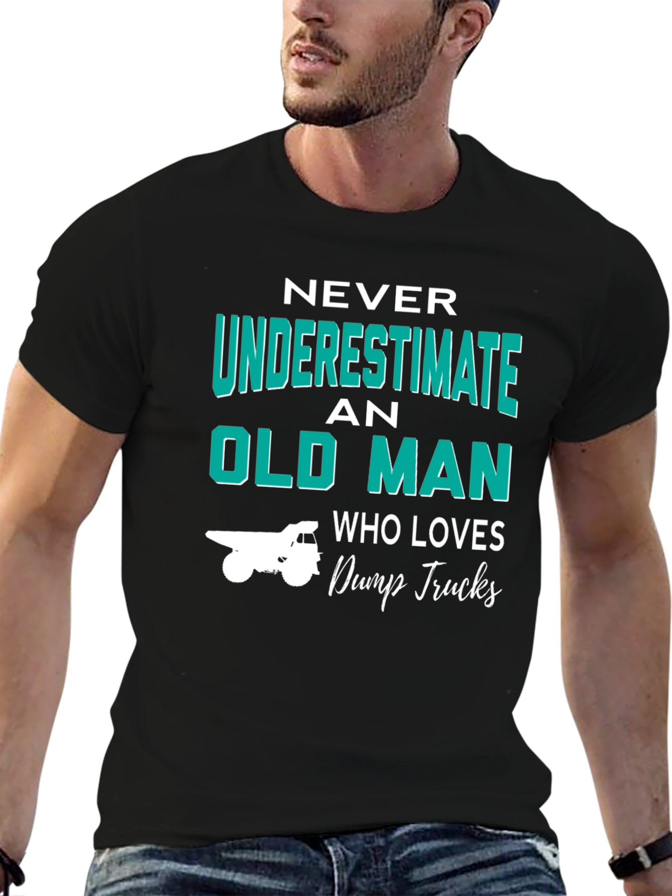 Black Never Underestimate Old Man Dump Trucks T-Shirt view 6