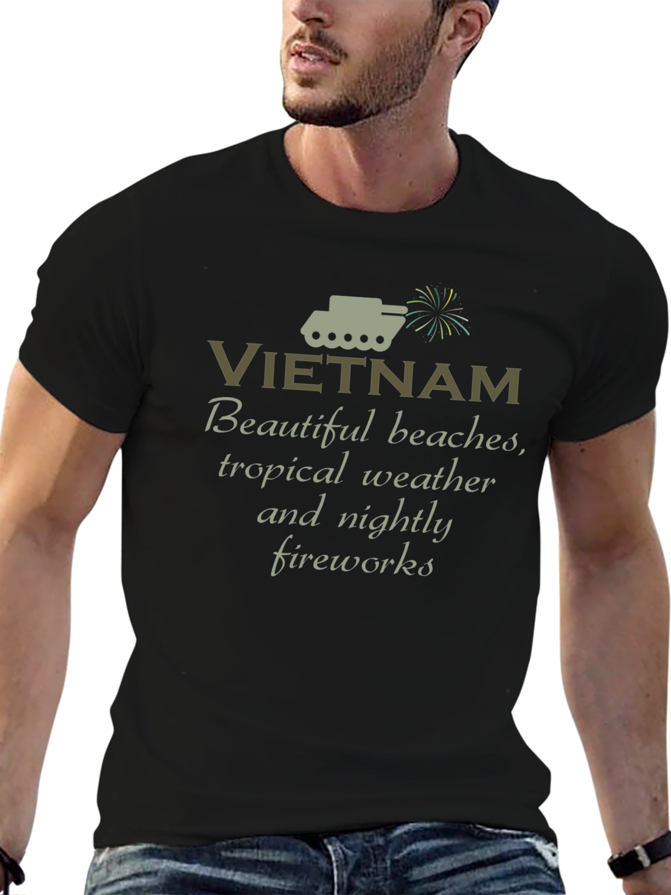 Black Vietnam Sarcastic Humor Black T-Shirt view 6