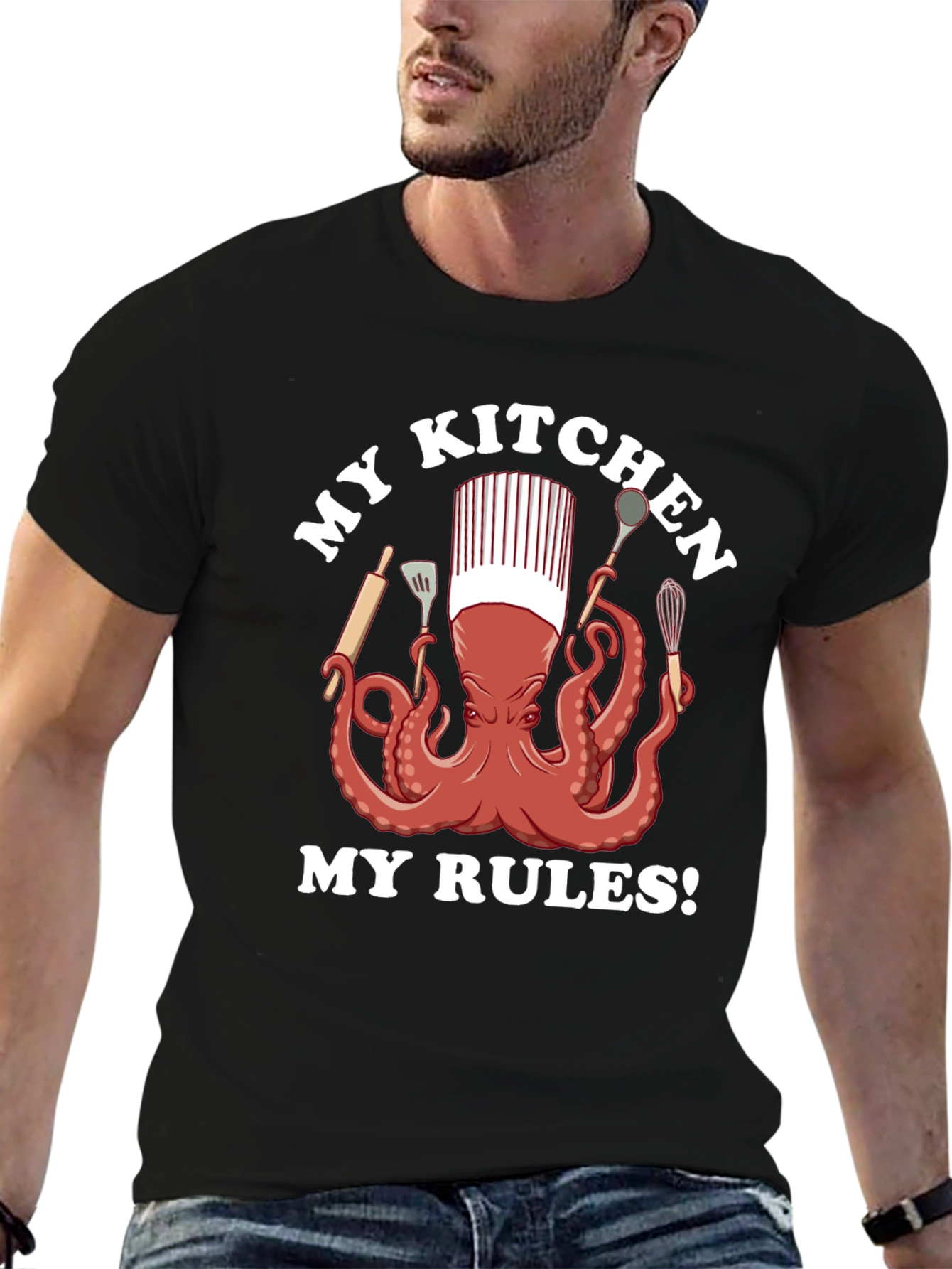 Black Chef Octopus Graphic T-Shirt - Kitchen Rules view 6
