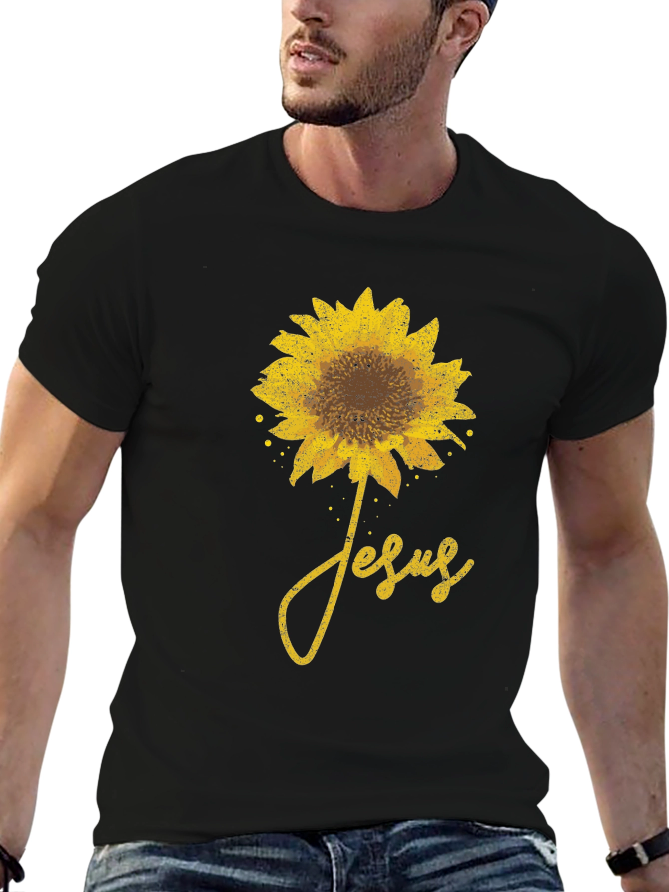 Black Sunflower Jesus Graphic T-Shirt view 6