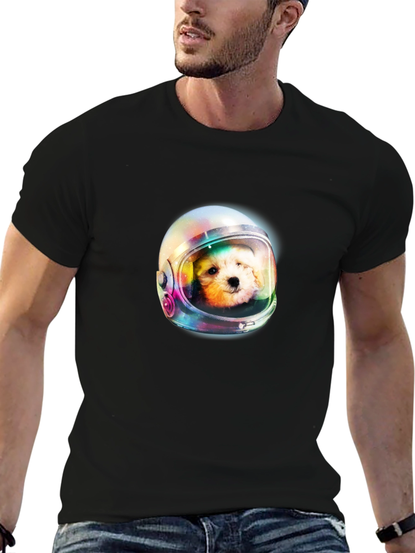 Black Dog Astronaut Graphic Print Black T-Shirt view 6
