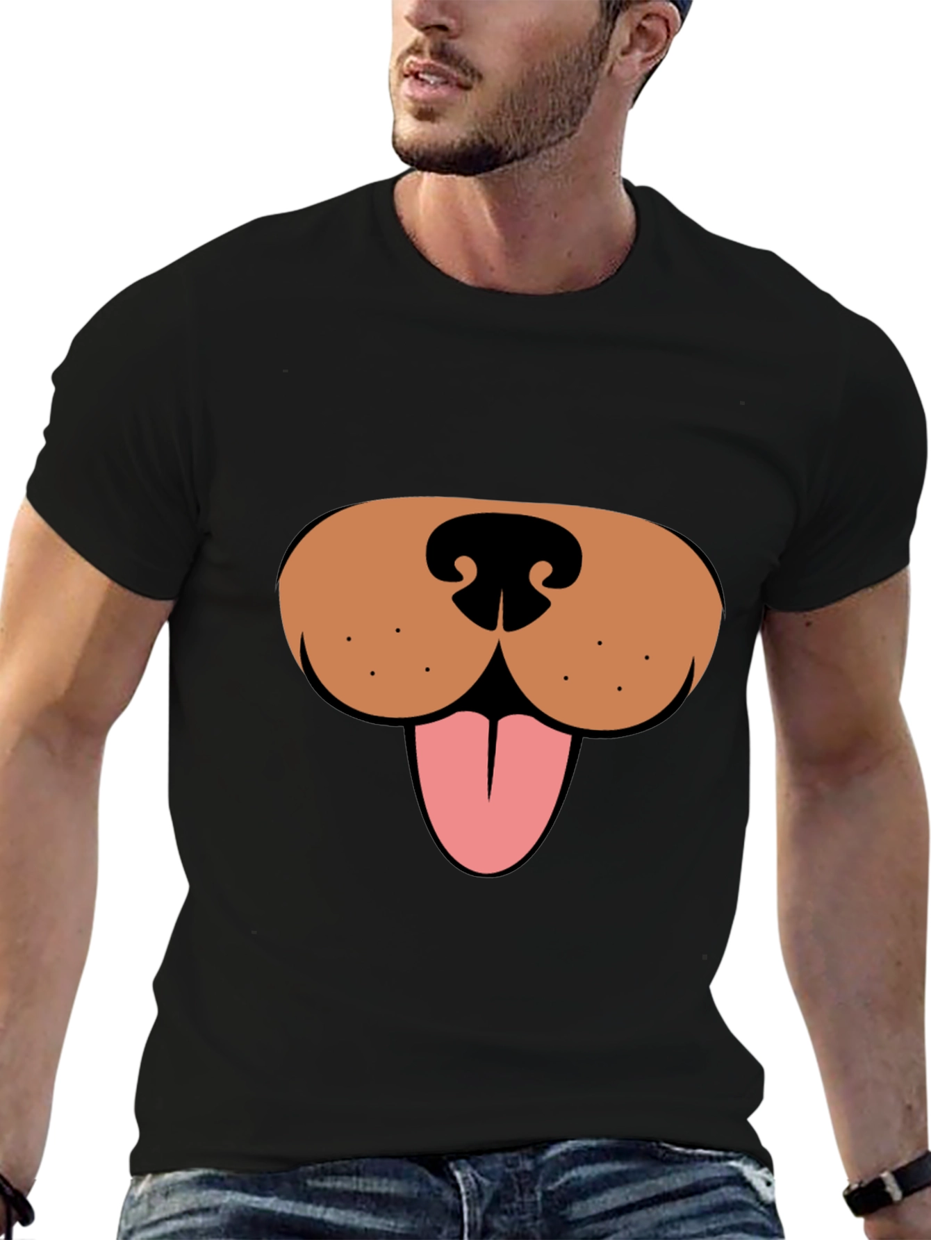 Black Funny Dog Face Graphic Tee - Black Casual T-Shirt view 6