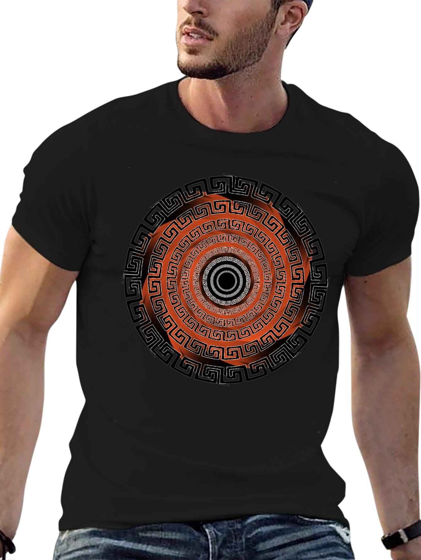 Black Geometric Circle Graphic Print Men's Black T-Shirt view 6