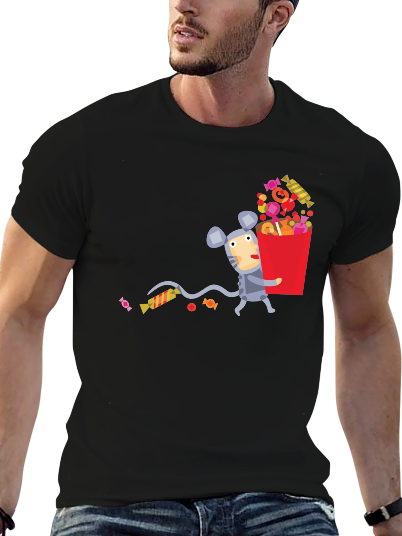 Black Candy Mouse Graphic Tee - Unisex Black T-Shirt view 6