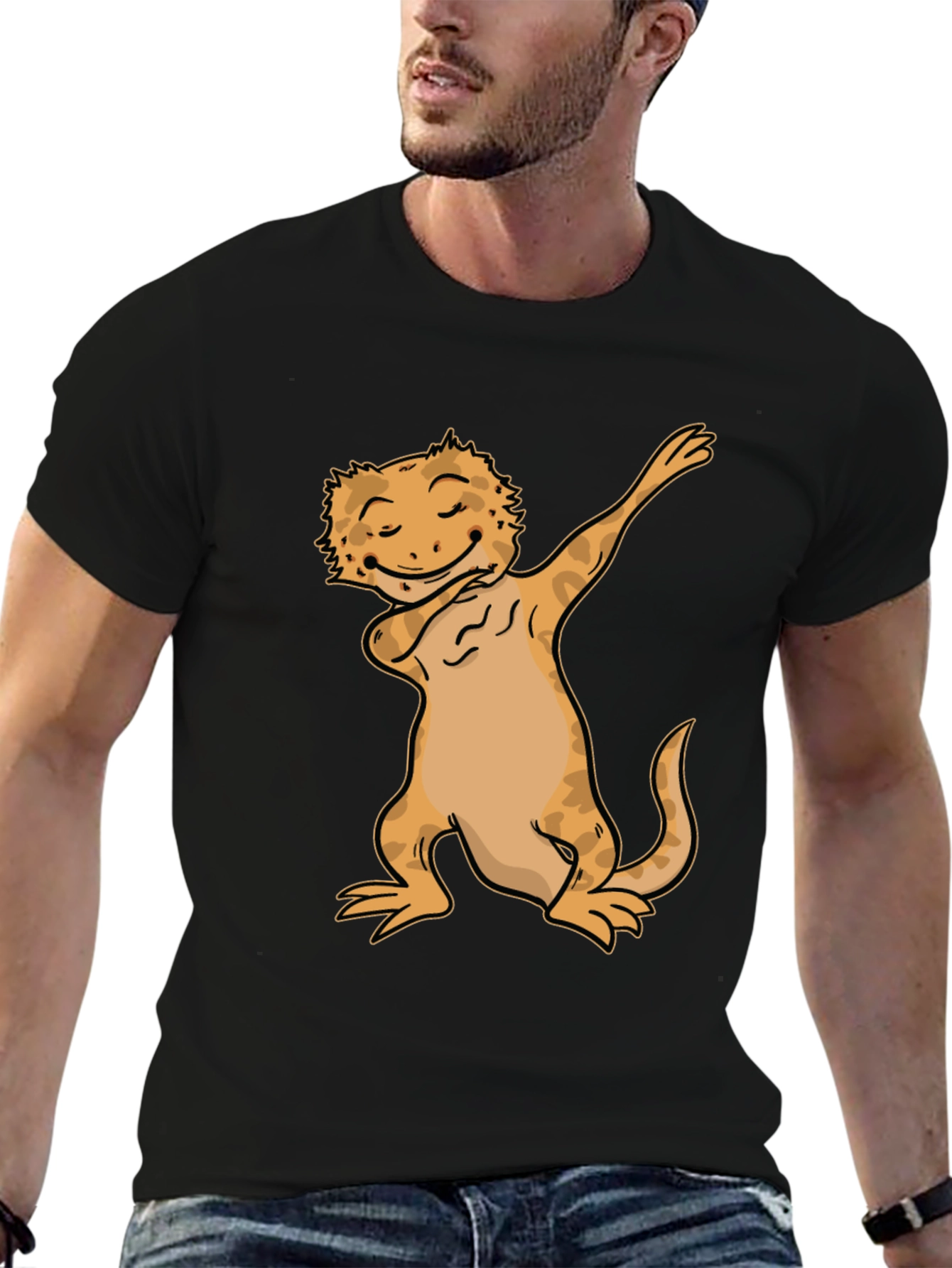Black Dabbing Bearded Dragon Black T-Shirt view 6