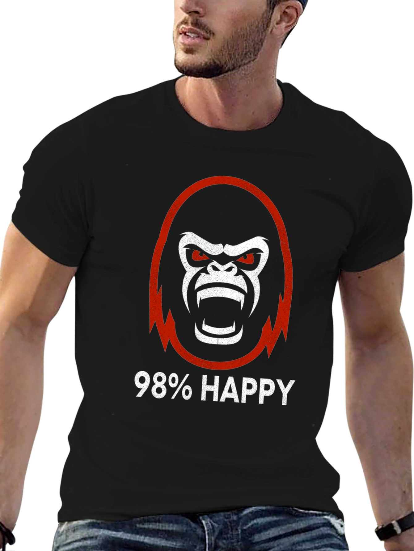 Black 98% Happy Gorilla Graphic Tee - Black view 6