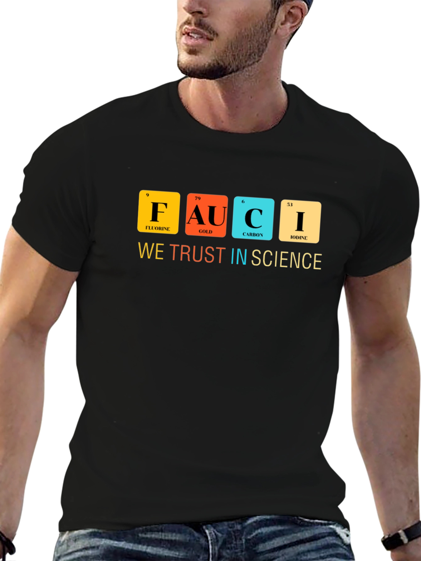 Black We Trust in Science Fauci Periodic Table Black T-Shirt view 6