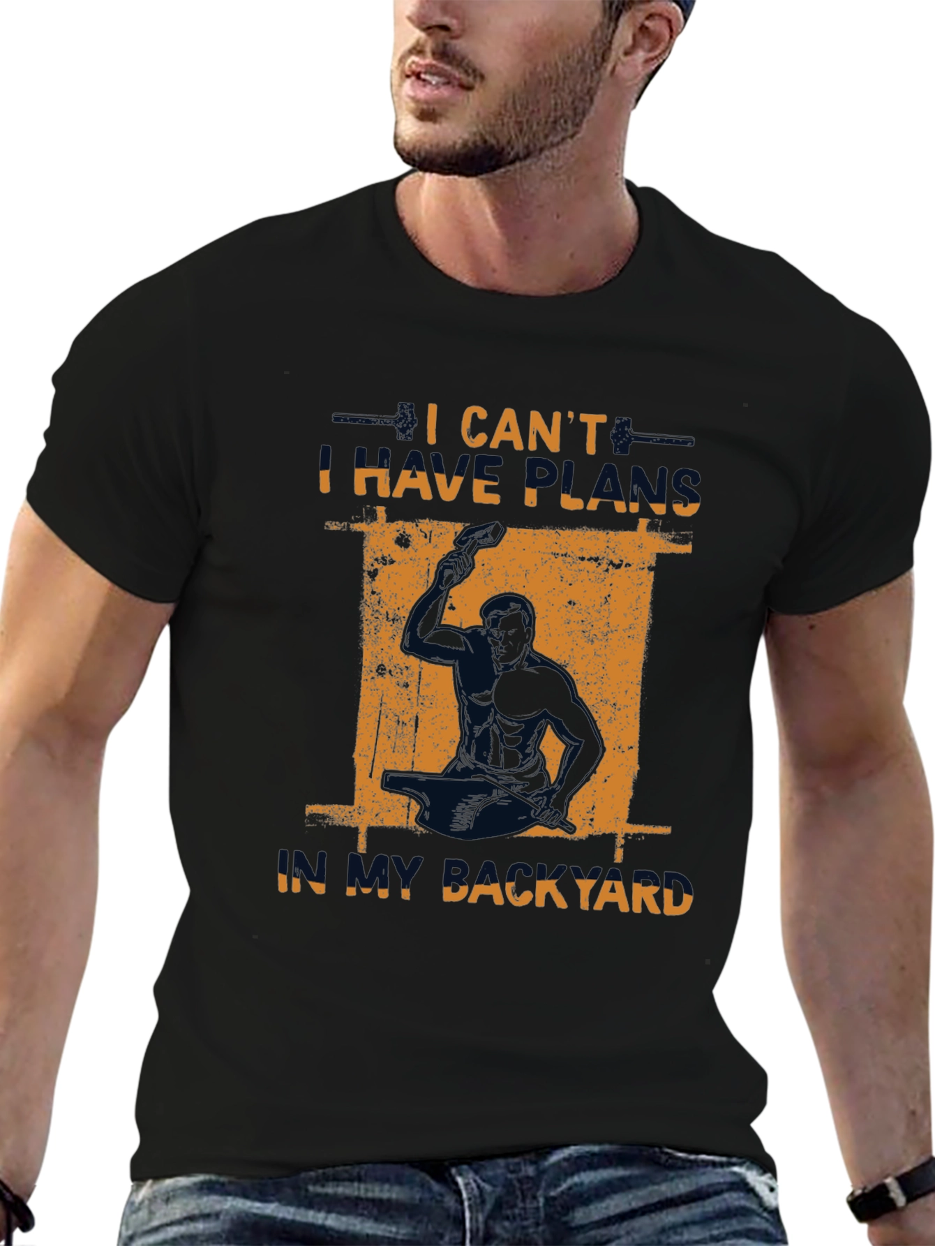 Black I Can't I Have Plans In My Backyard T-Shirt view 6