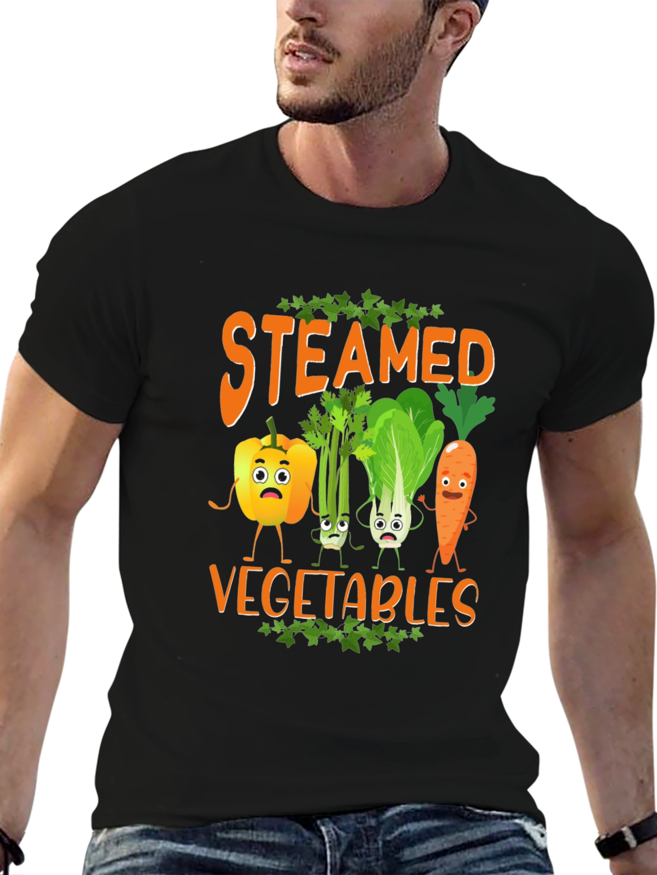 Black Steamed Vegetables Graphic T-Shirt view 6