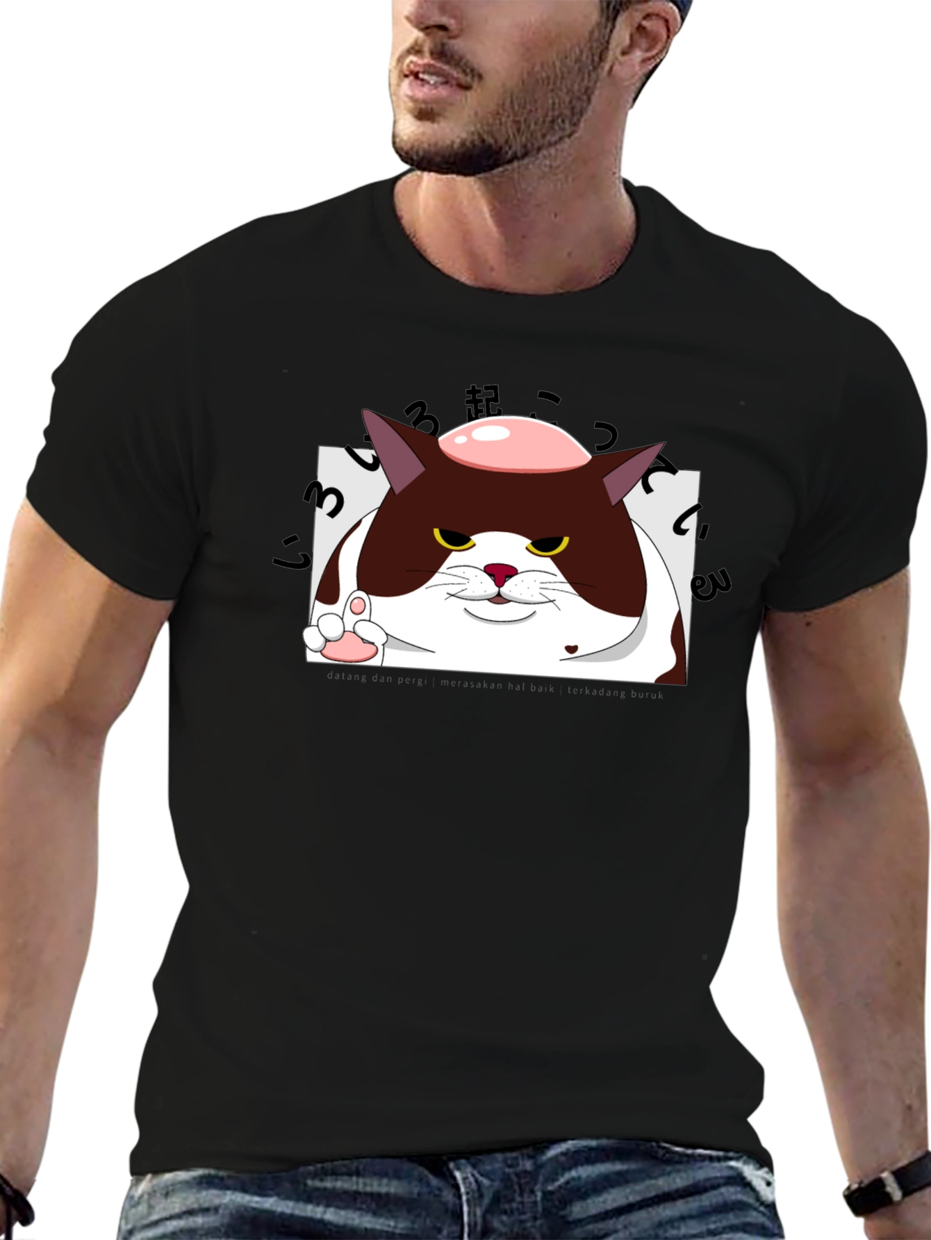 Black Grumpy Cat Pink Donut T-Shirt view 6