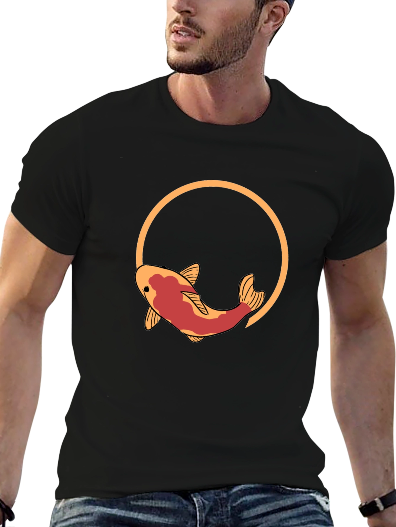 Black Koi Fish Graphic T-Shirt - Artistic Design view 6