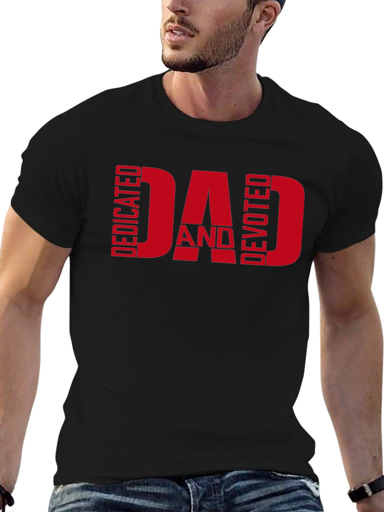 Black Dedicated and Devoted Dad T-Shirt view 6