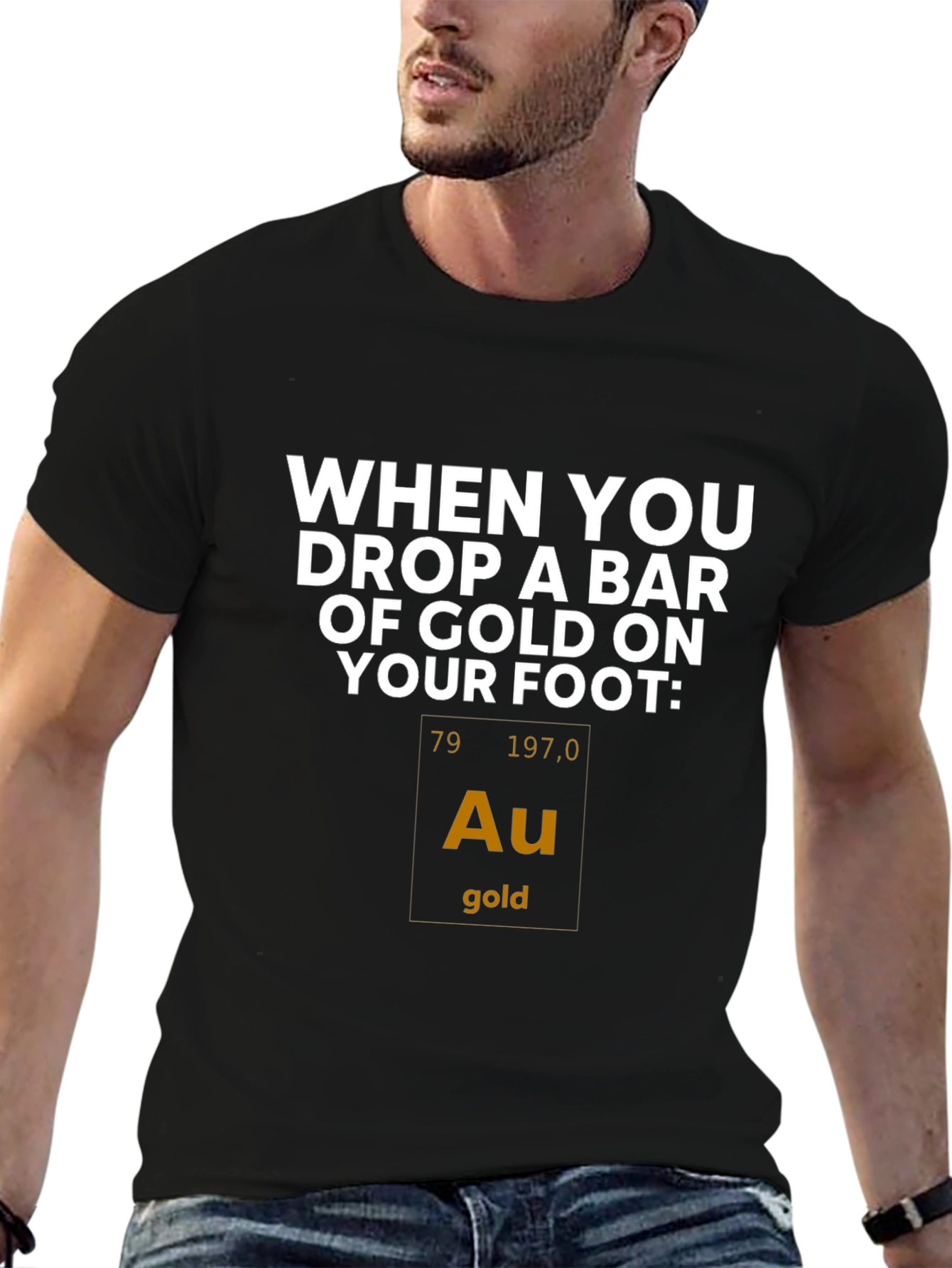 Black Funny Gold Element Periodic Table T-Shirt view 6