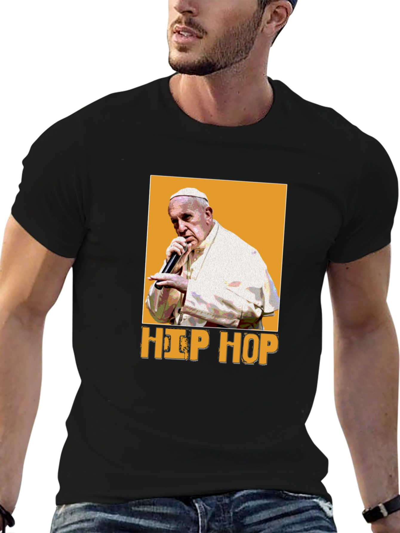 Black Hip Hop Pope T-Shirt - Black view 6
