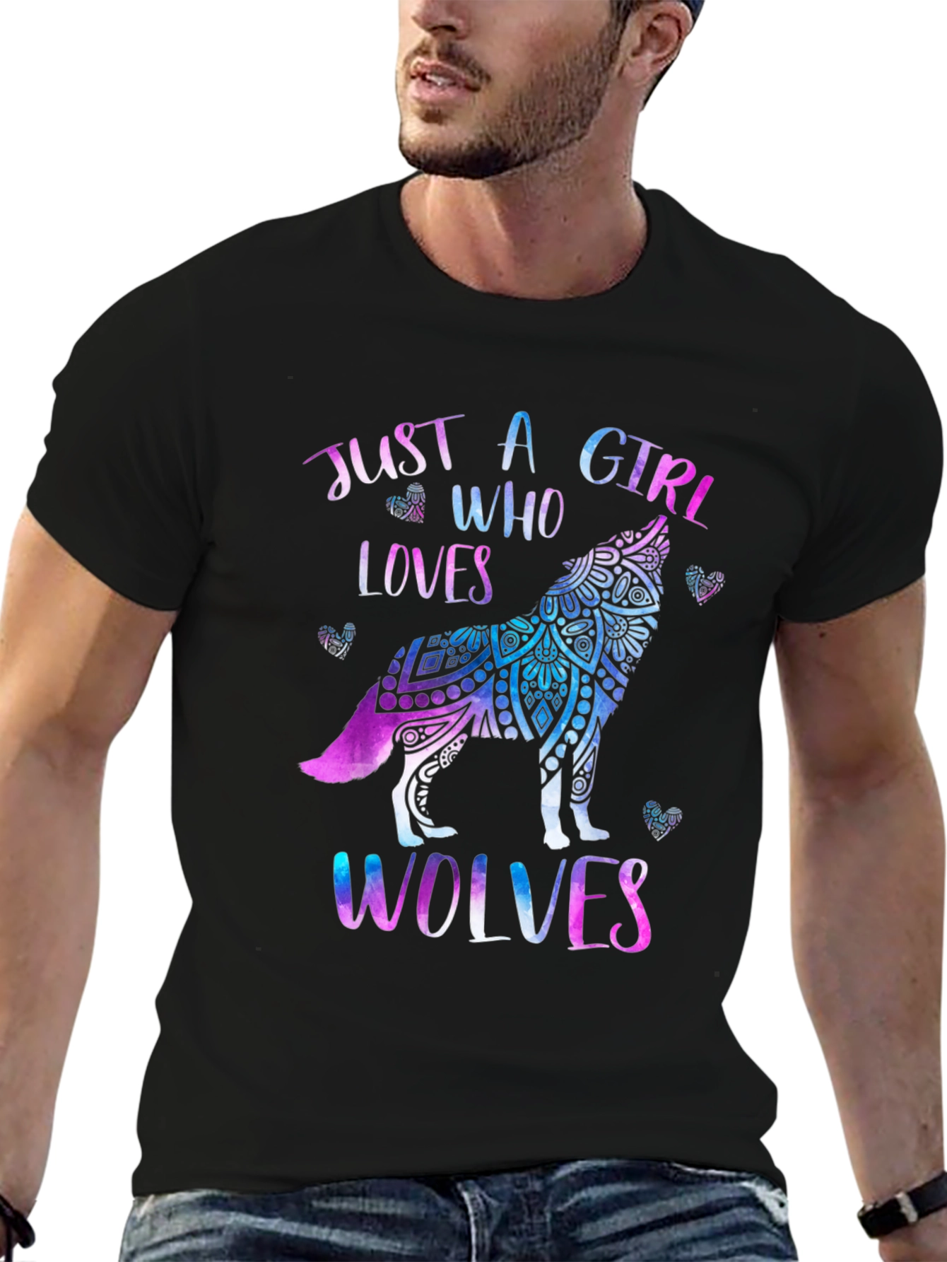 Black Just A Girl Who Loves Wolves T-Shirt view 6
