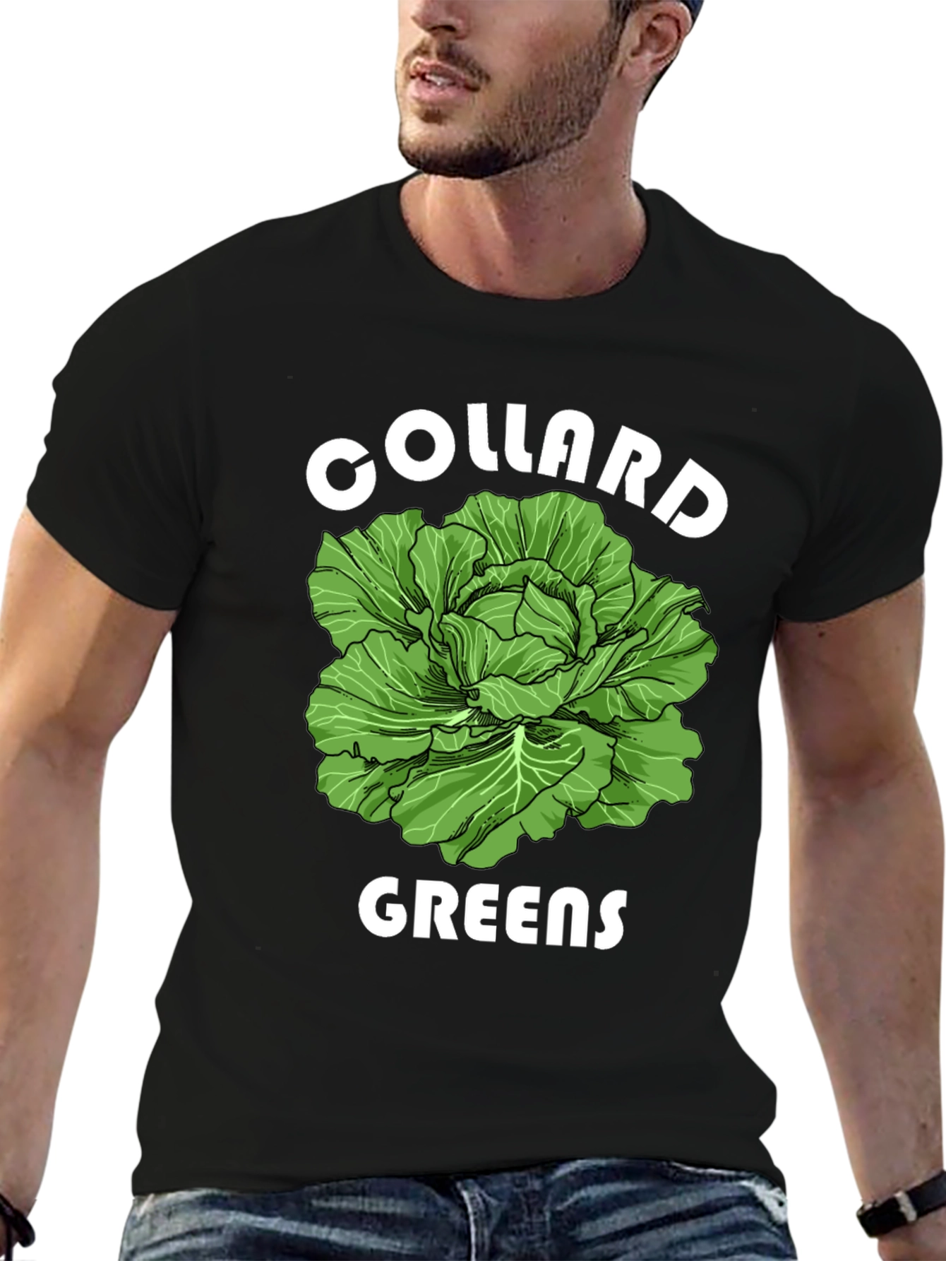 Black Collard Greens Graphic T-Shirt - Fresh Vegetable Tee view 6