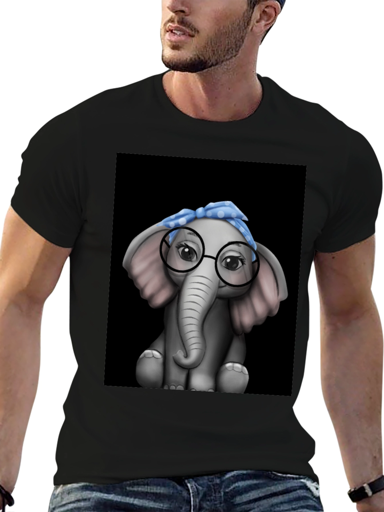 Black Elephant with Glasses Graphic Tee - Black T-Shirt view 6