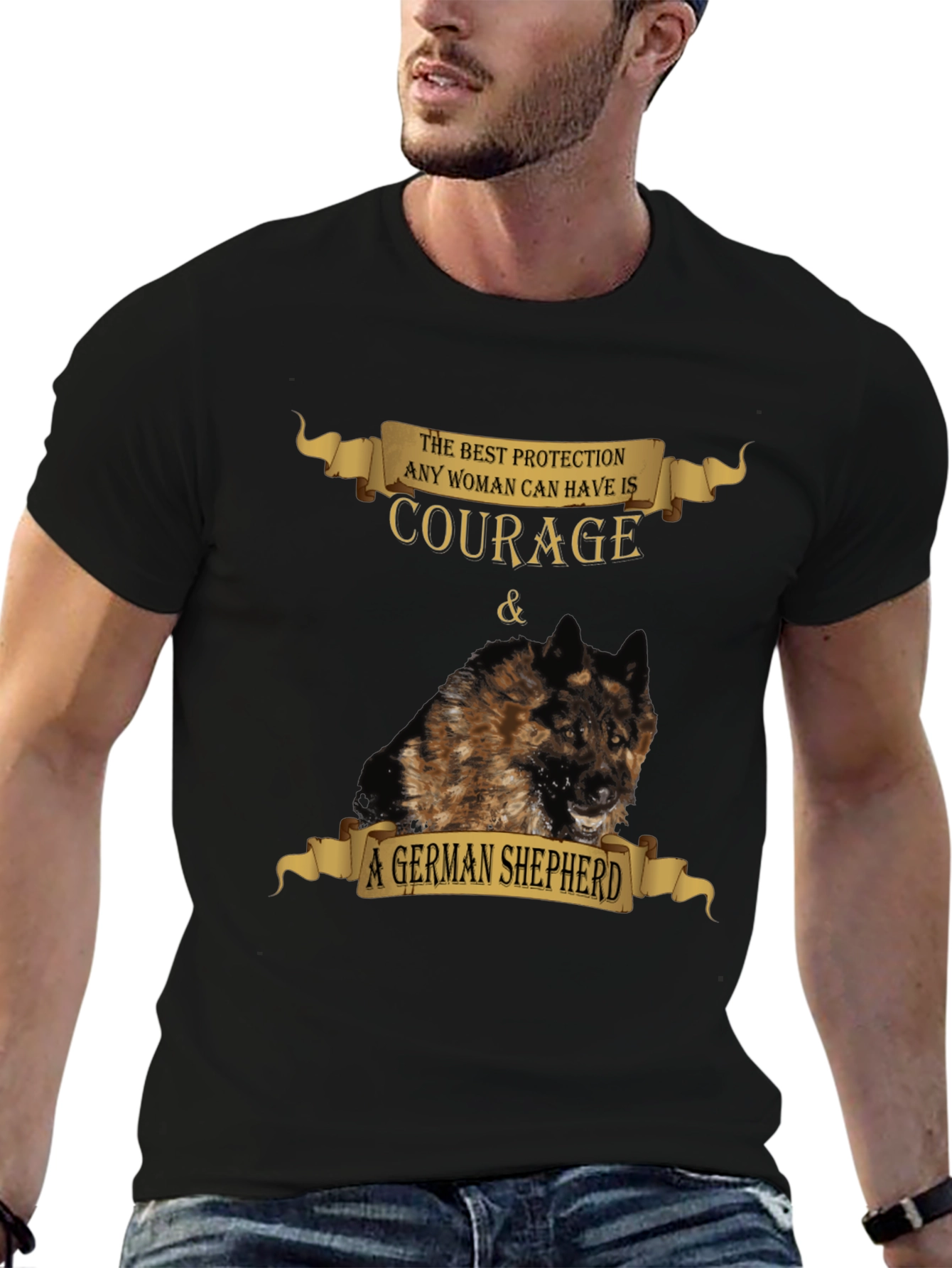 Black Courage & German Shepherd T-Shirt - Best Protection view 6
