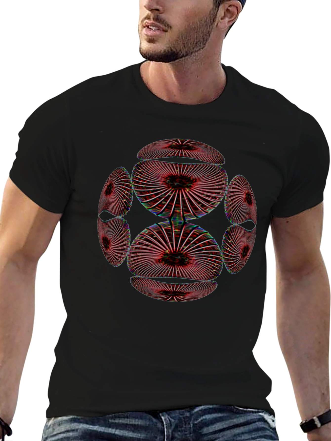 Black Abstract Geometric Pattern Black T-Shirt view 6