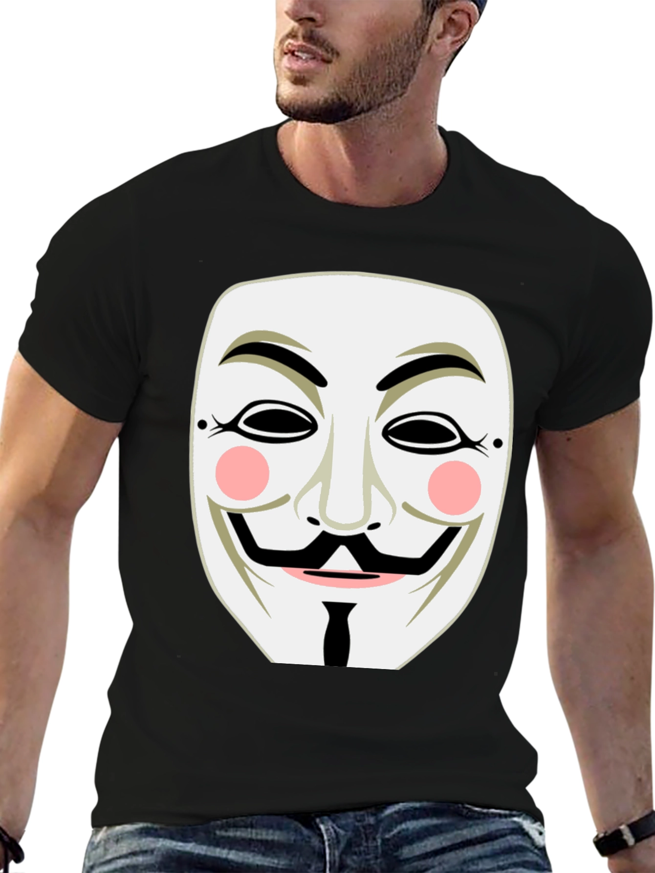 Black Anonymous Mask Graphic Tee - Black Cotton T-Shirt view 6