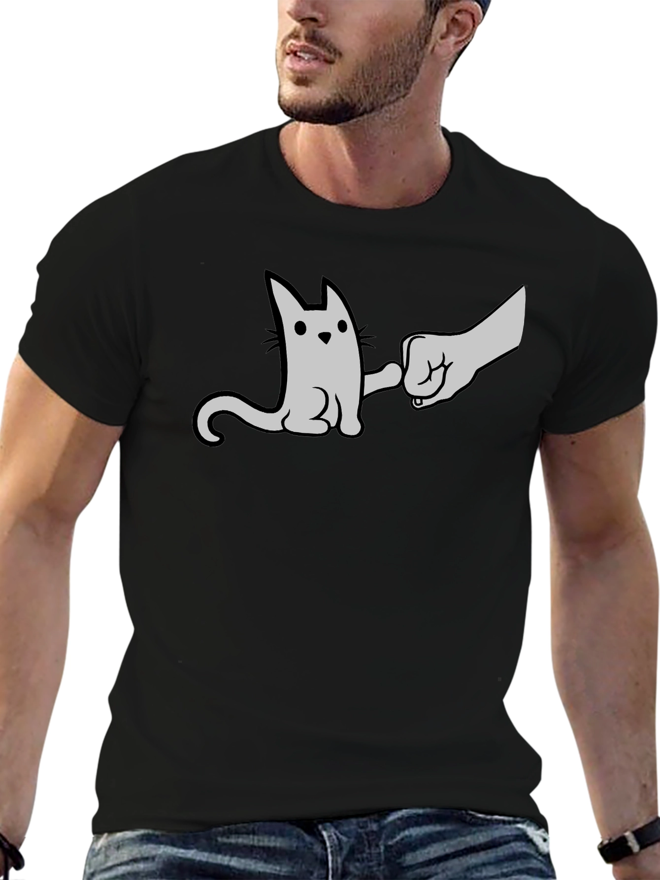 Black Cat Fist Bump Graphic T-Shirt - Black view 6
