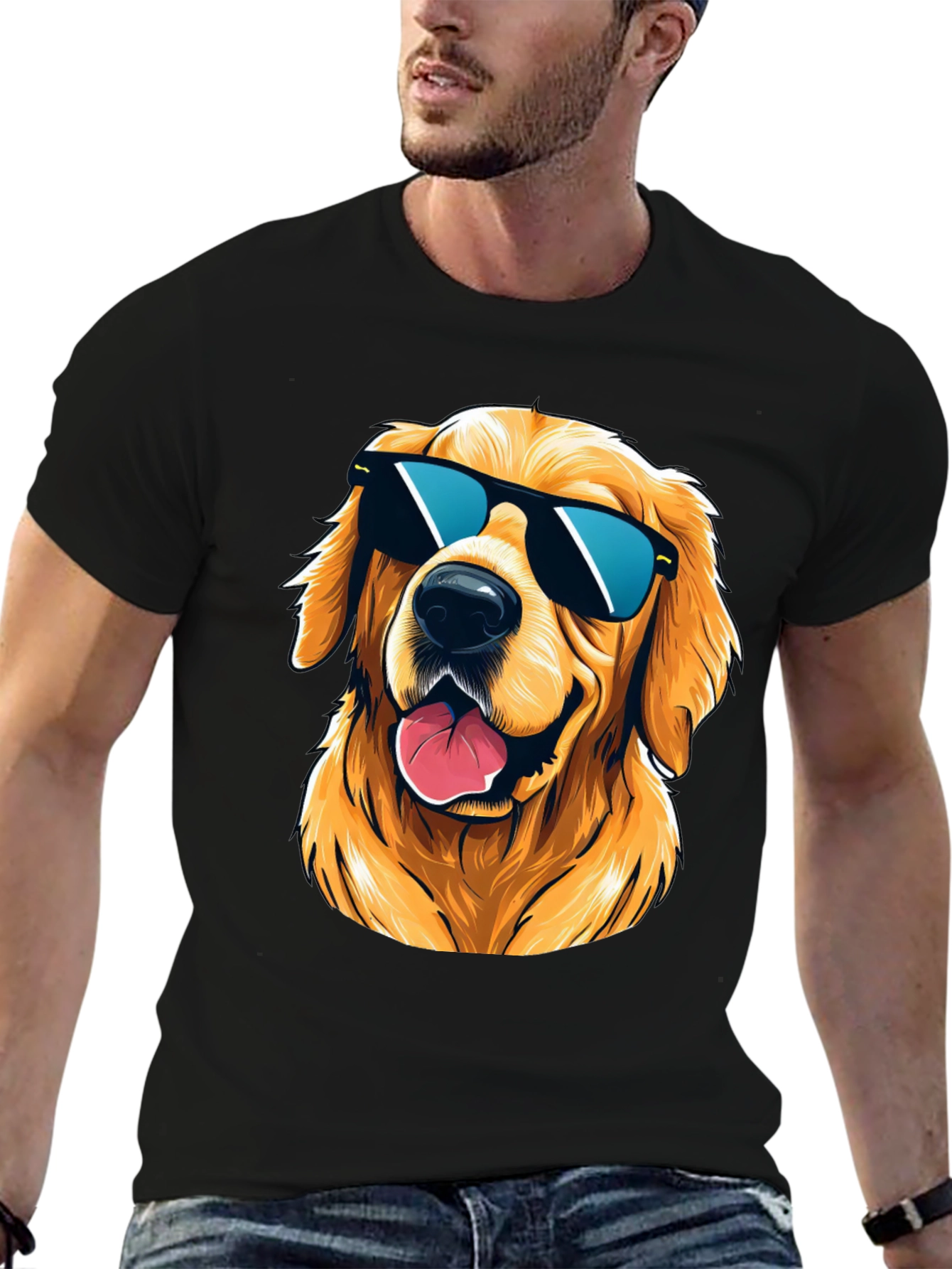 Black Cool Golden Retriever Sunglasses T-Shirt view 6
