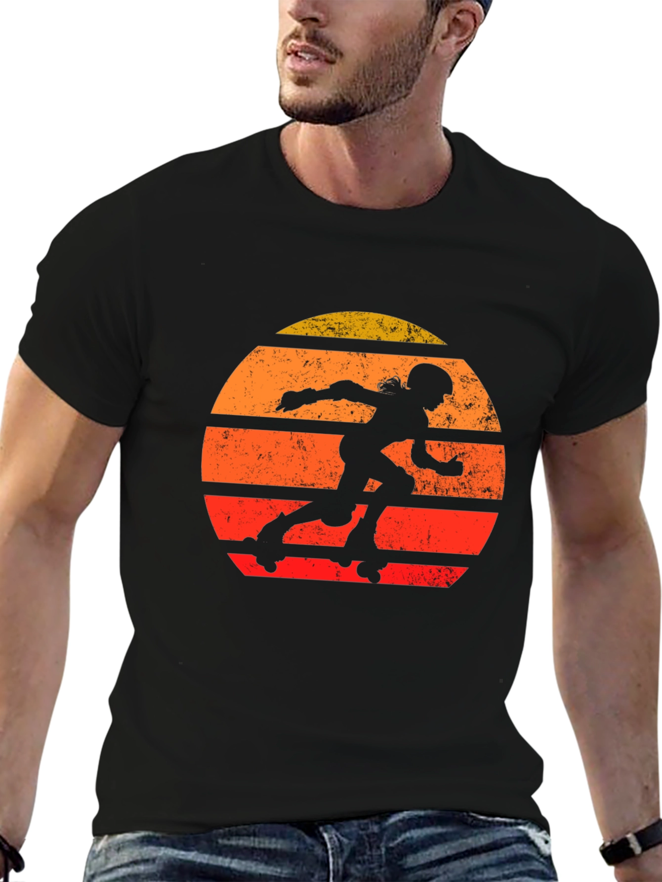 Black Retro Roller Derby T-Shirt - Vintage Style Skate Design view 6