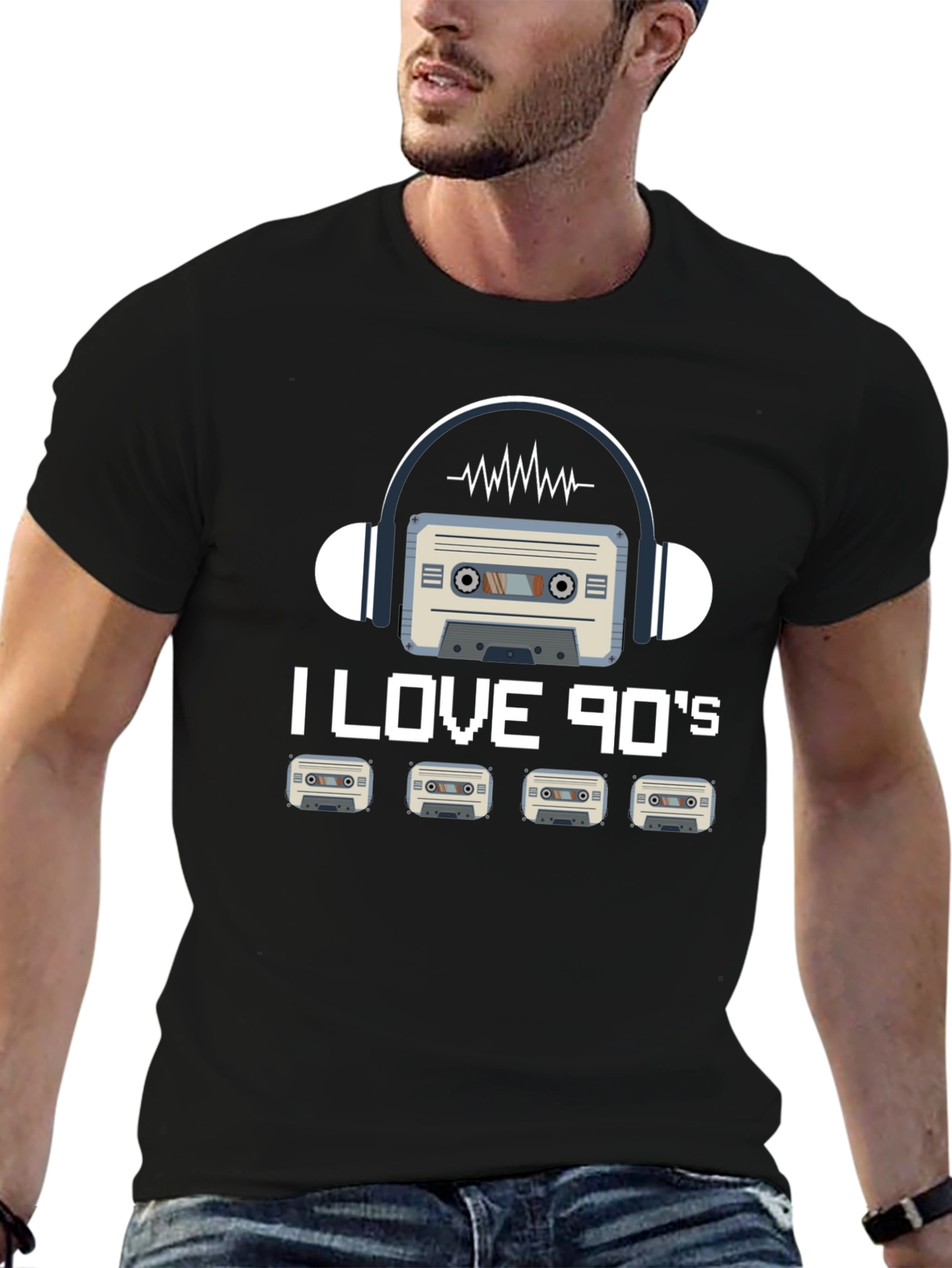 Black I Love 90's Cassette Tape Graphic Tee - Retro Style view 6