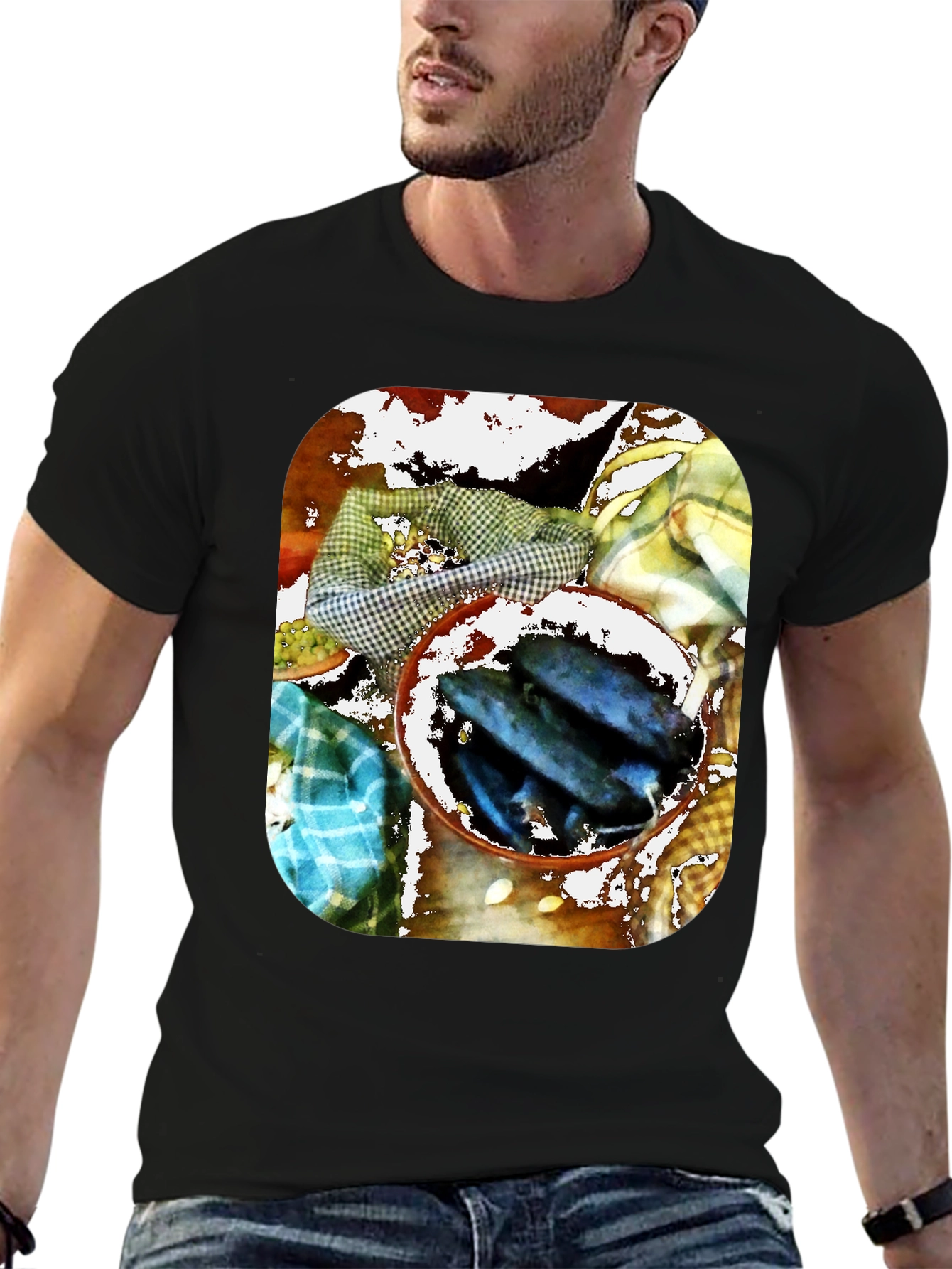 Black Artistic Fish Bowl Graphic Tee - Unique Design view 6