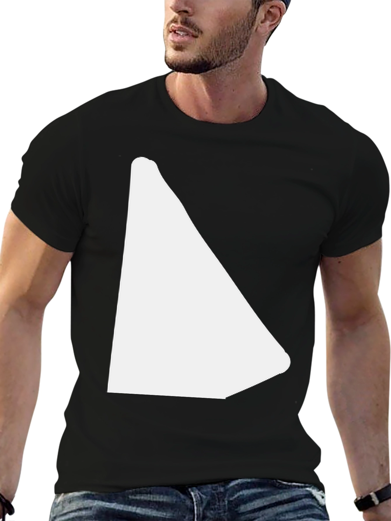 Black Men's Black T-Shirt with Unique White Graphic view 6