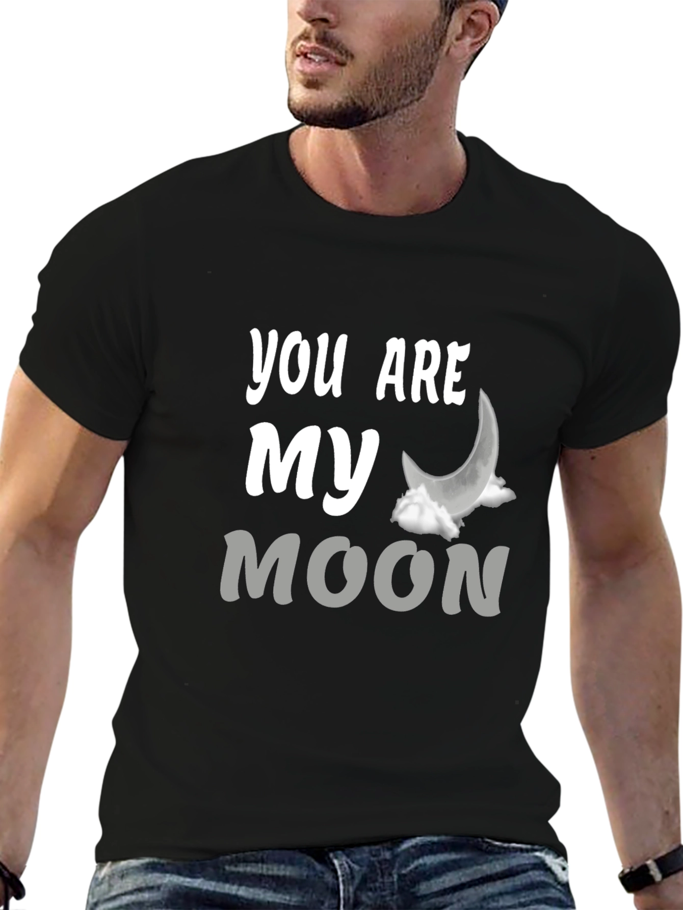 Black You Are My Moon Graphic T-Shirt - Trendy Black Tee view 6