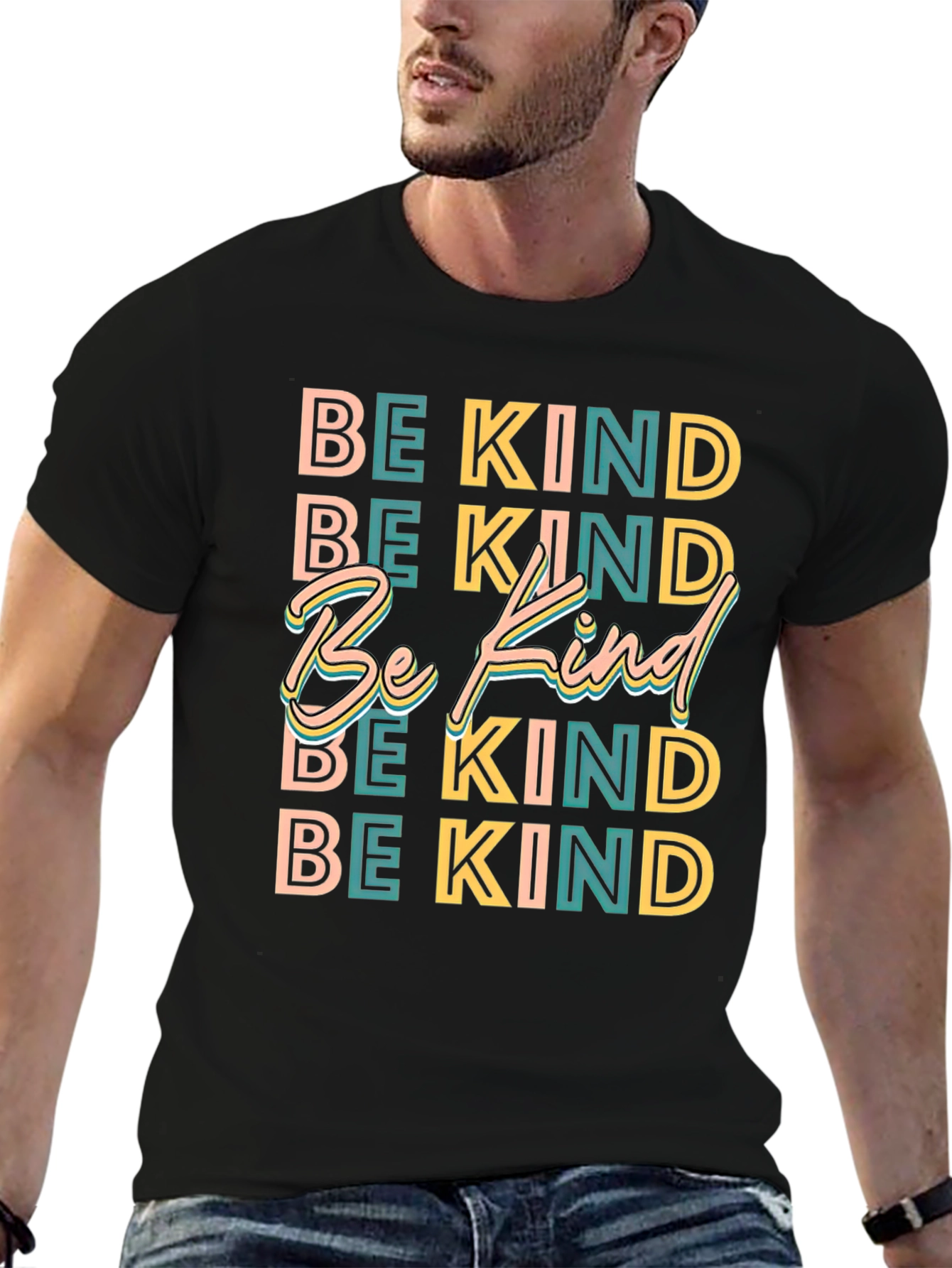 Black Be Kind Graphic Tee - Retro Style Kindness T-Shirt view 6