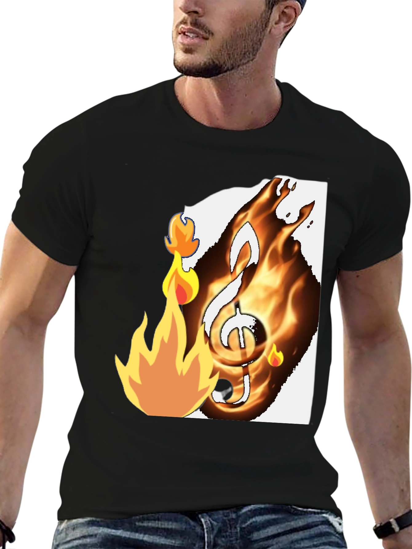 Black Fiery Music Note Graphic T-Shirt - Black view 6