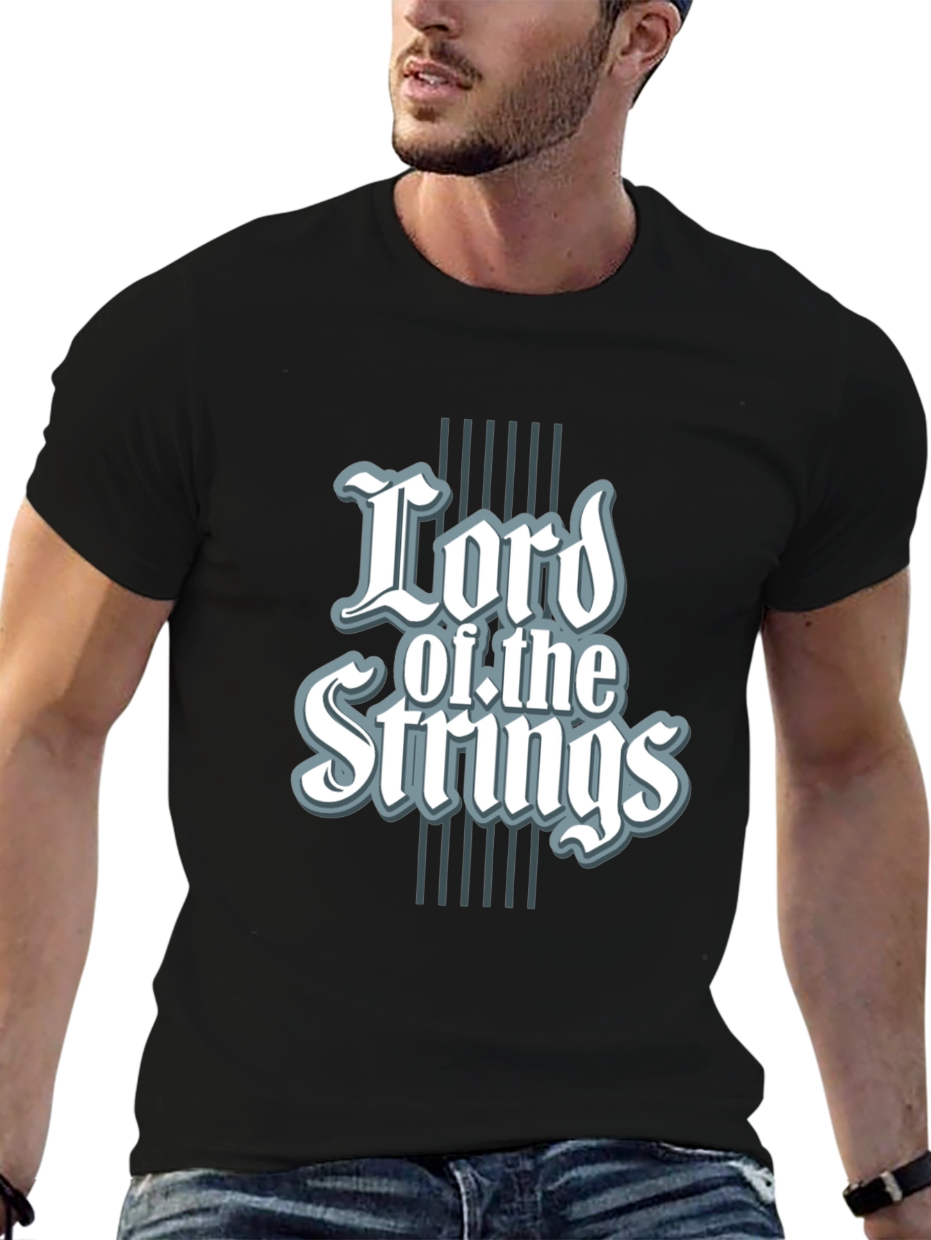 Black Lord of the Strings Graphic Tee - Black Cotton T-Shirt view 6